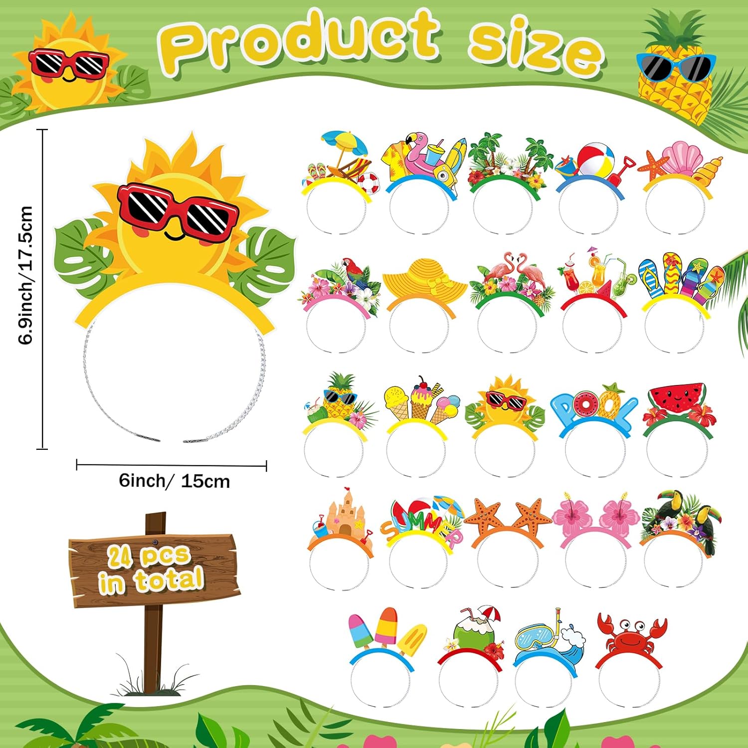 48 Pcs Luau Hawaiian Party Sunglasses Headbands for Adults