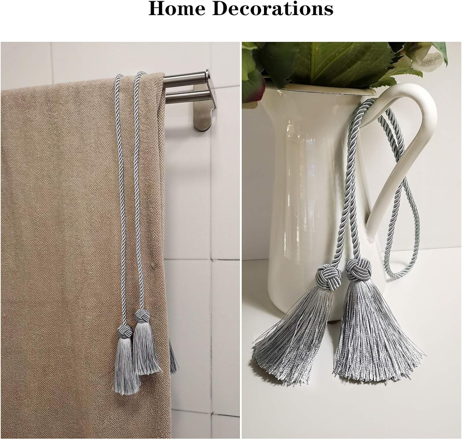Elegant Curtain Tiebacks with Tassel Grey 2 Pack