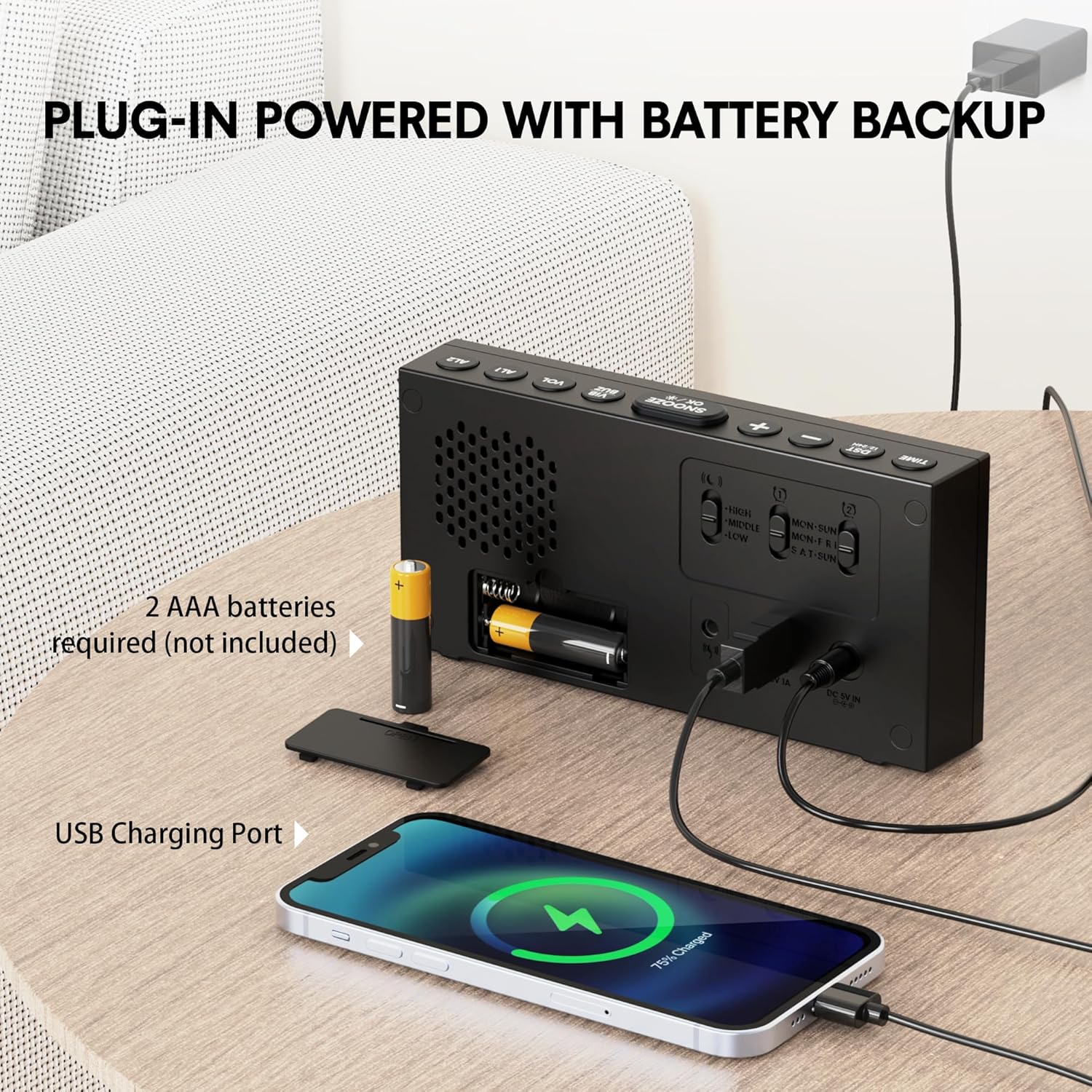 Mesqool Loud Alarm Clock with Vibration for Hearing Impaired
