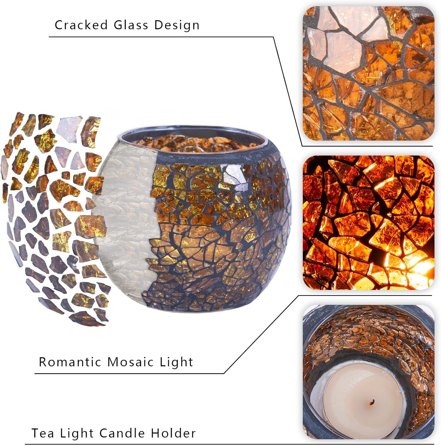 Scented Candle Holder Mosaic Glass Tea Light Holder Amber