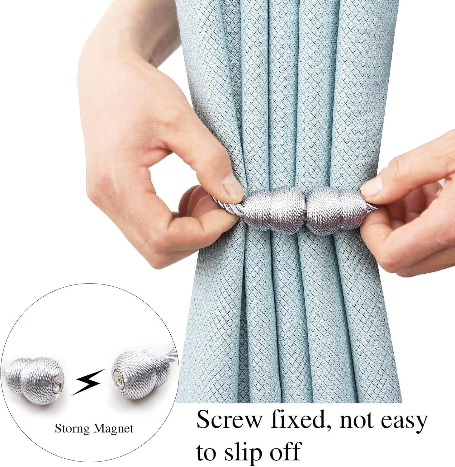 Hangtty Magnetic Curtain Tiebacks 6 Pack Grey