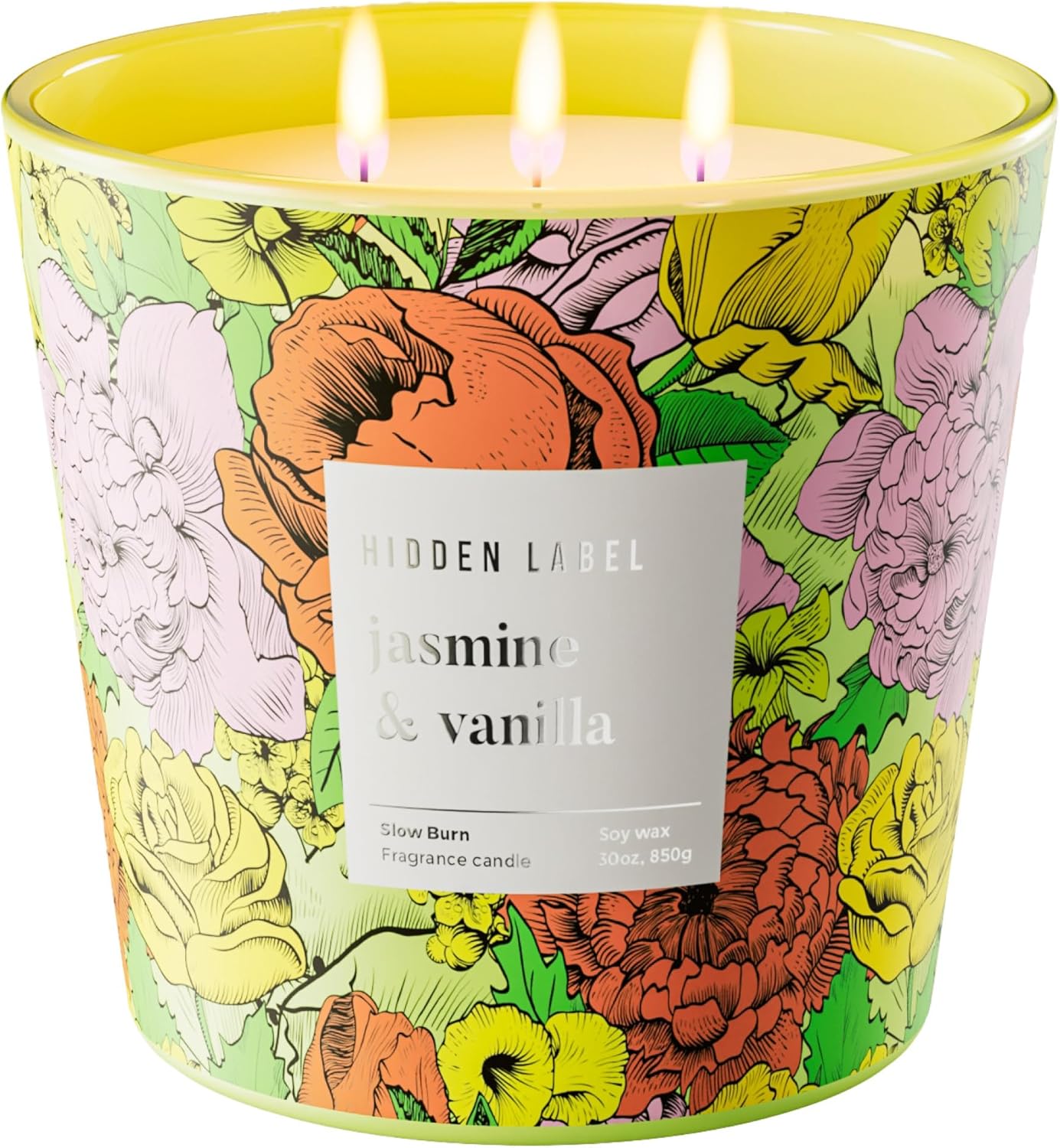 Hidden Label Luxury 3-Wick Soy Candle Jasmine Vanilla Scent 30oz