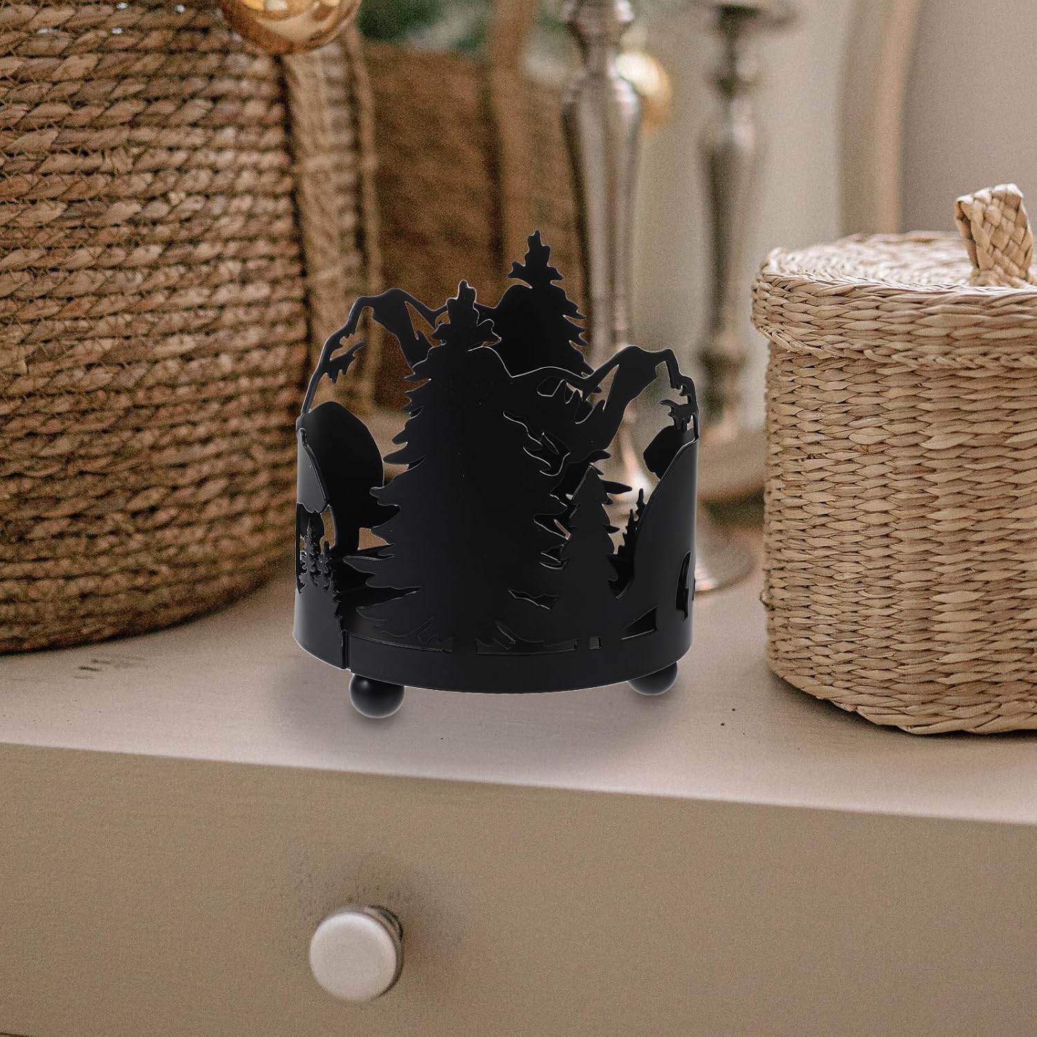 LOGOFUN Christmas Tree Candle Holder Metal Decor