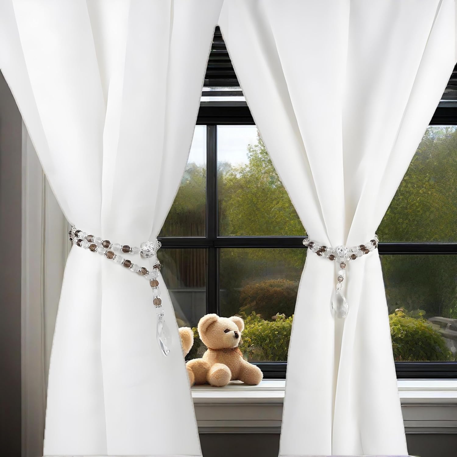 SUQ I OME Magnetic Crystal Beaded Curtain Tieback Gray