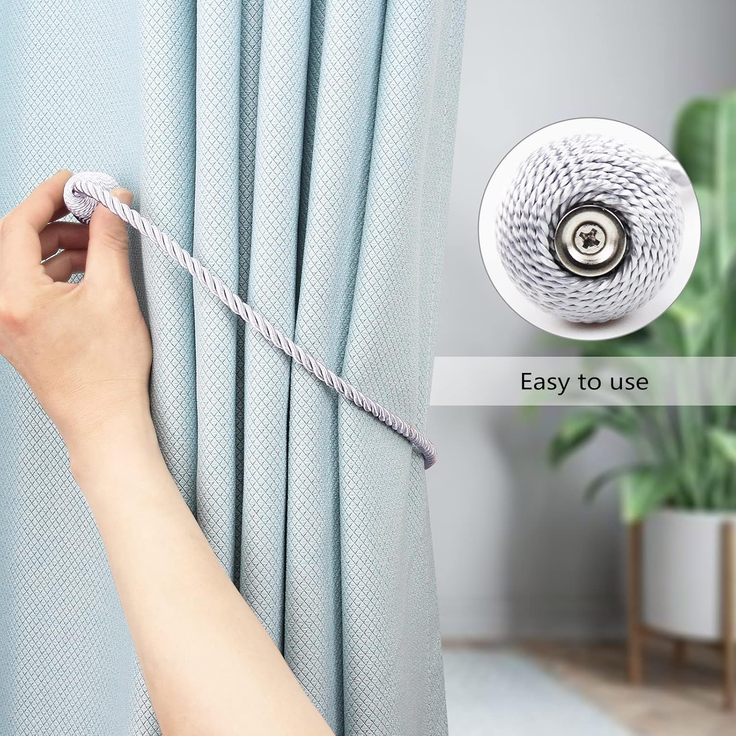 Hangtty Magnetic Curtain Tiebacks 6 Pack Grey