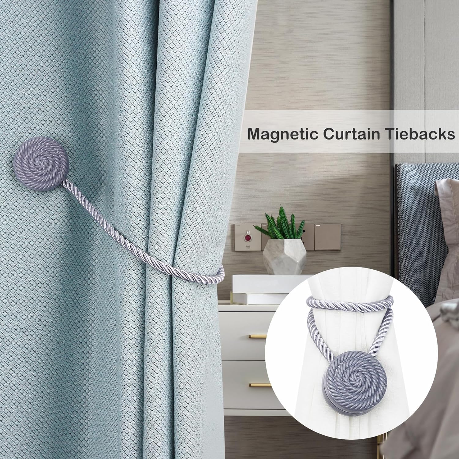 Magnetic Curtain Tie Backs 2 Pack Grey