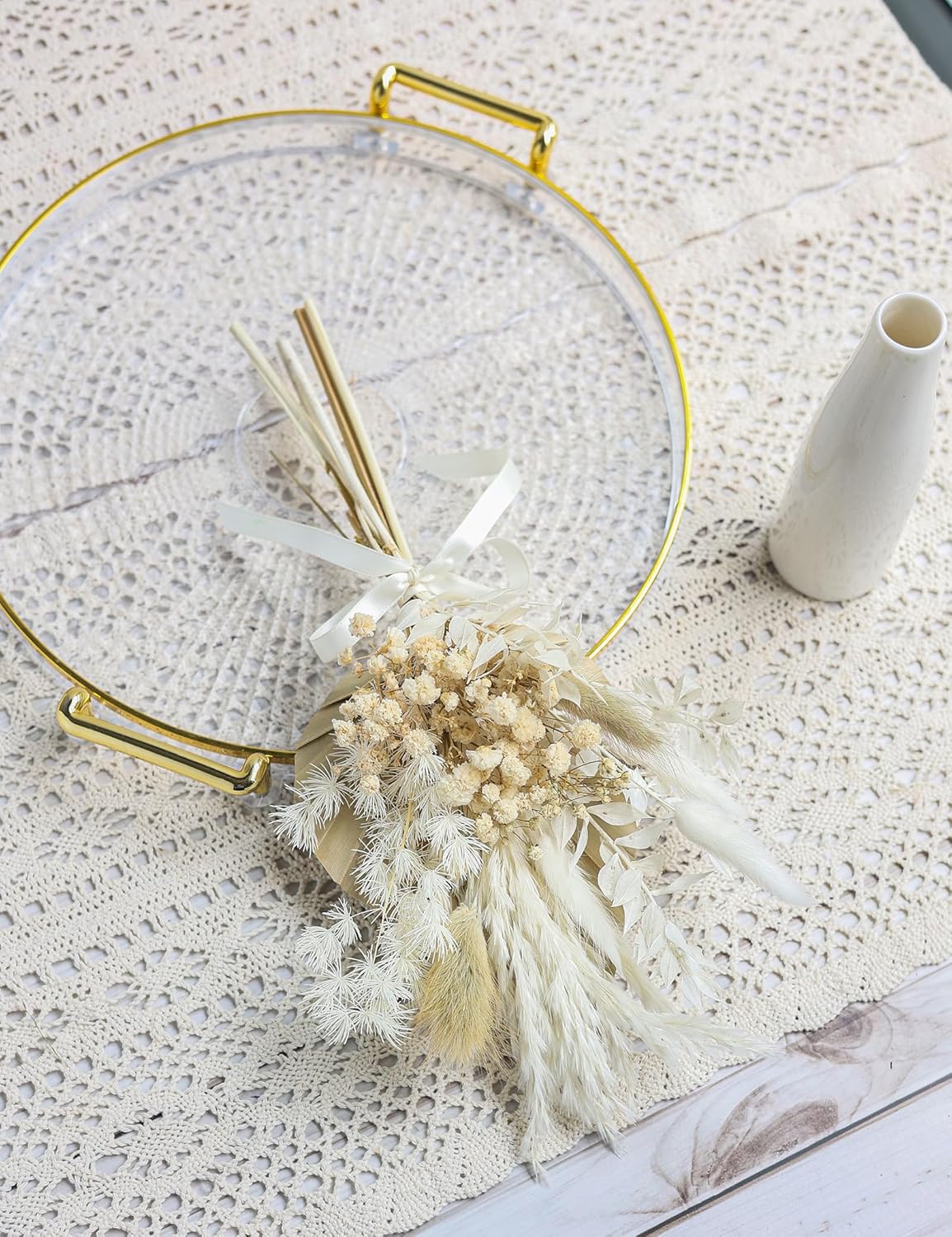 Xins Convey Dried Flowers with Ceramic Vase Set Brown