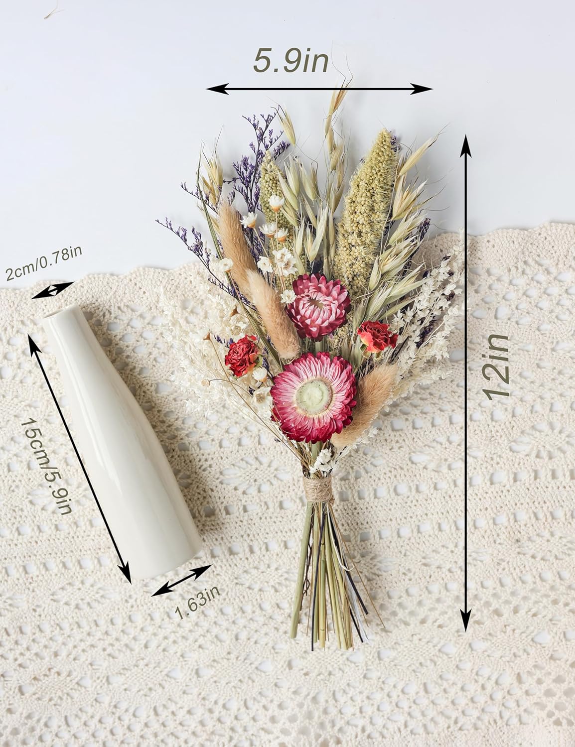 Dried Flower Bouquet with Ceramic Vase for Weddings