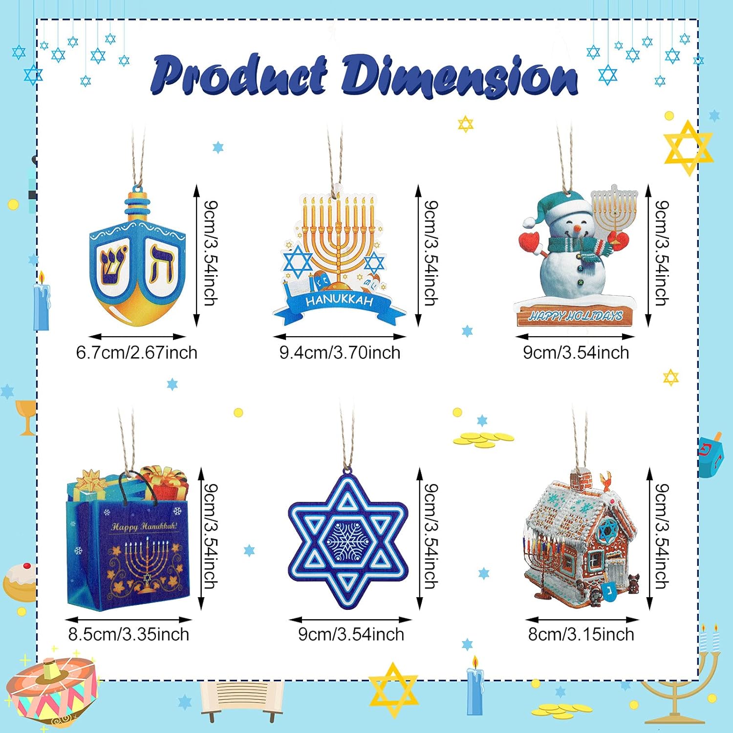 Wooden Dreidel Menorah Ornaments 24 Piece Kit