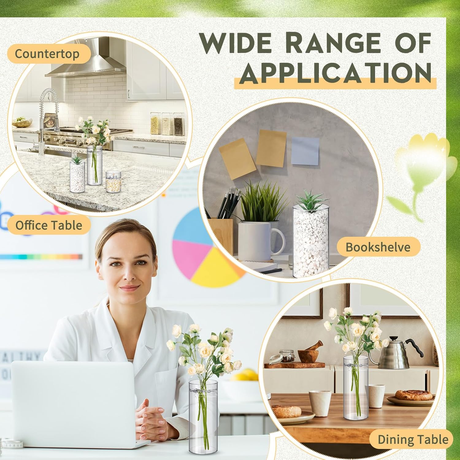 Nuogo 36 Pcs Clear Plastic Cylinder Vases for Centerpieces and Candle Displays