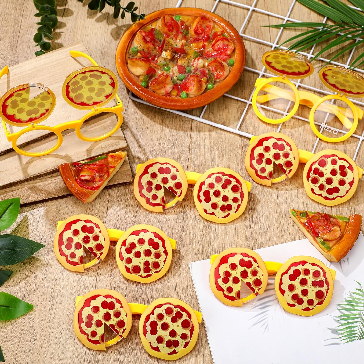 Kingdder 12 Pairs Pizza Themed Photo Booth Glasses