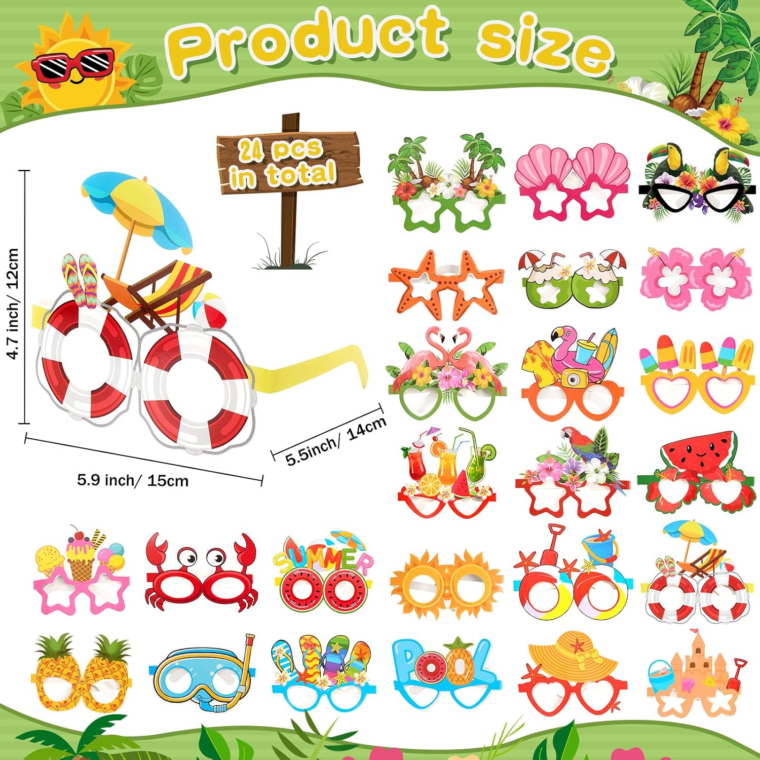 48 Pcs Luau Hawaiian Party Sunglasses Headbands for Adults
