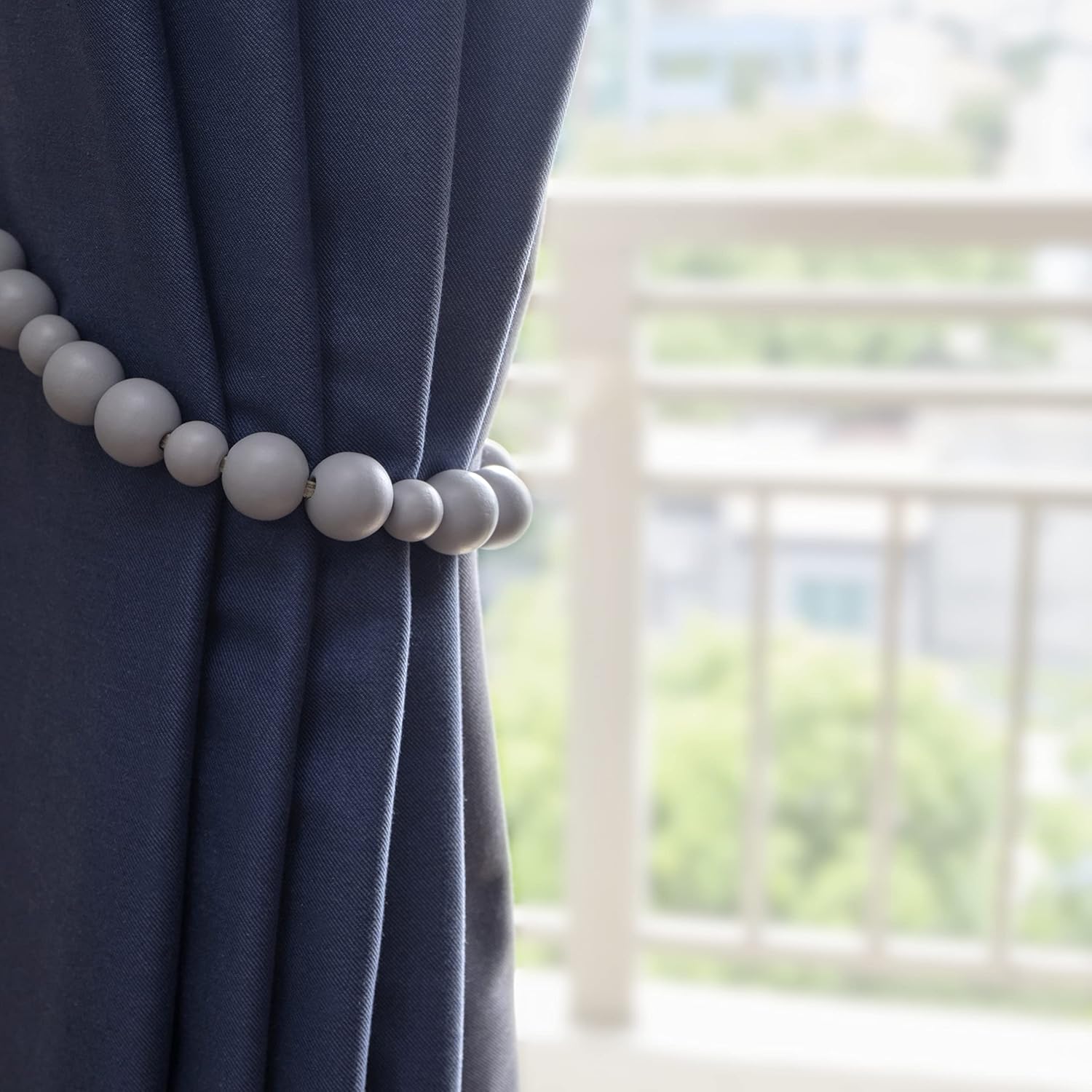 Wood Bead Curtain Tiebacks Set of 4 Boho Style