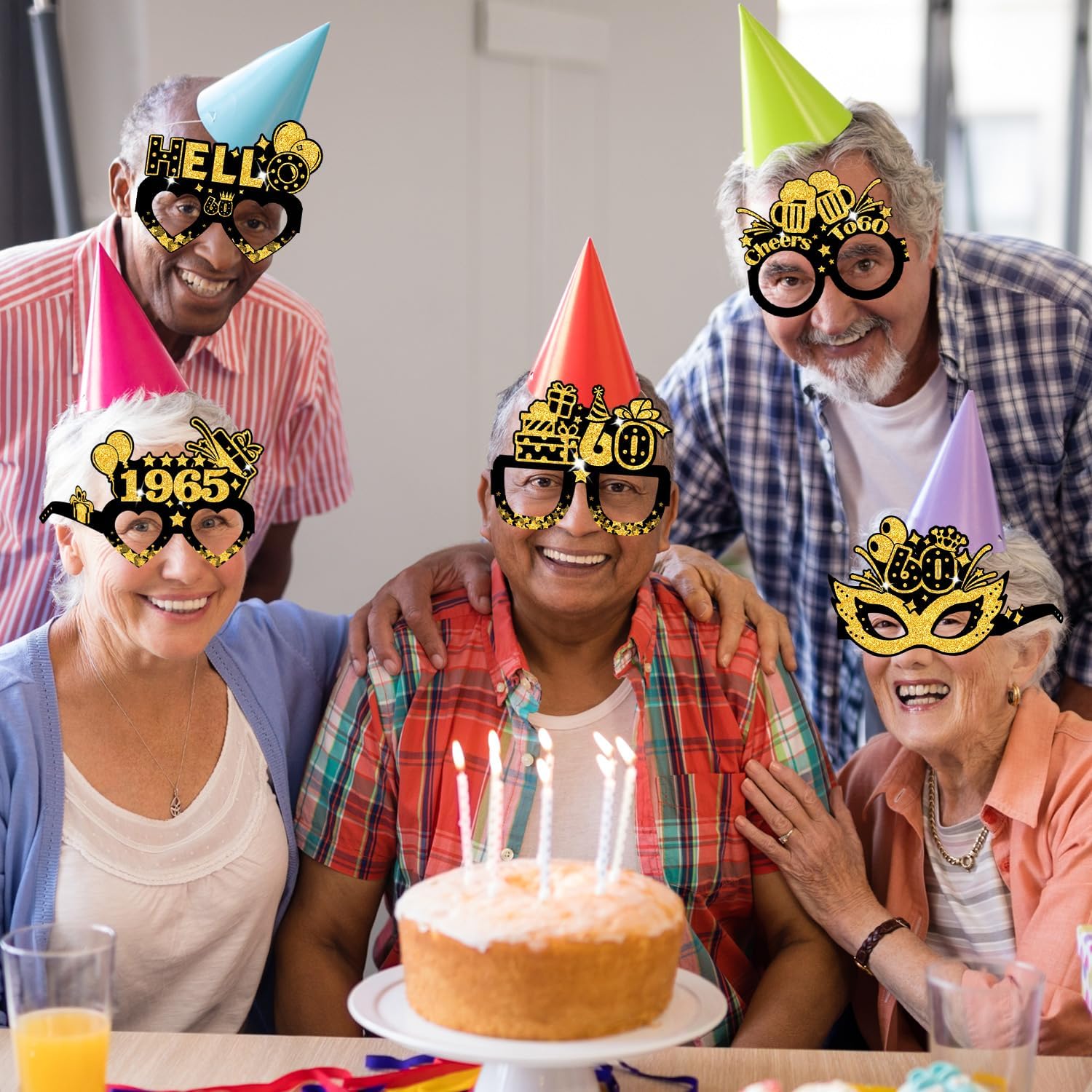 60th Birthday Paper Glasses Decorations 16pcs