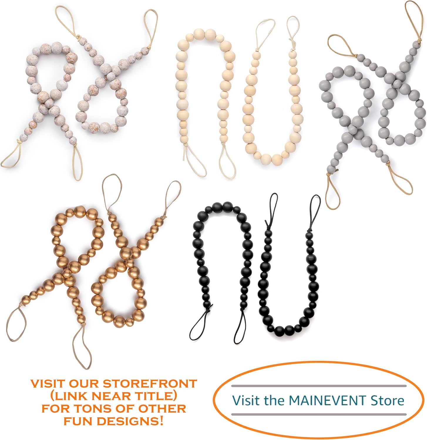 Wood Bead Curtain Tiebacks Set of 4 Boho Style