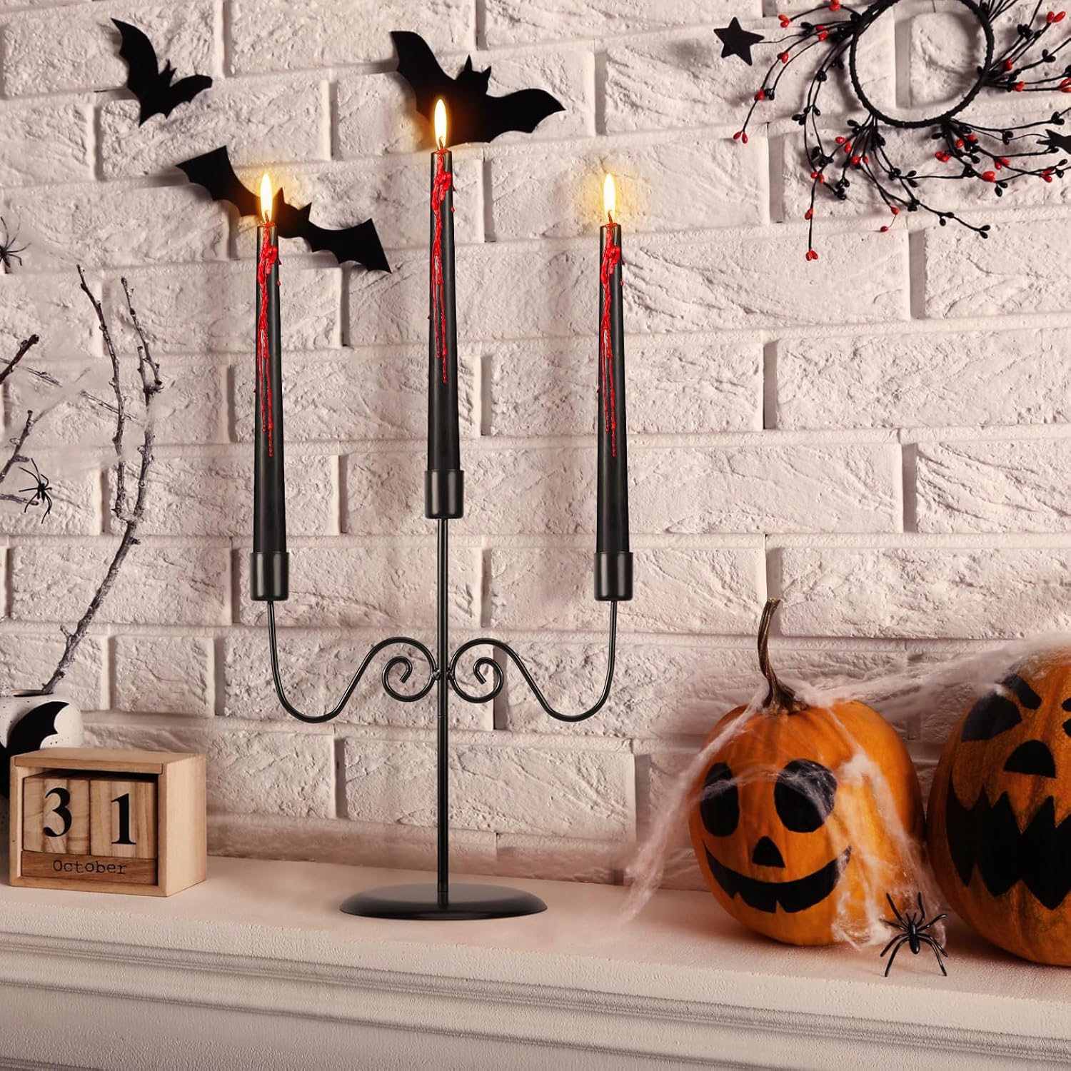 3 Arms Halloween Candelabra with 3 Bleeding Candles