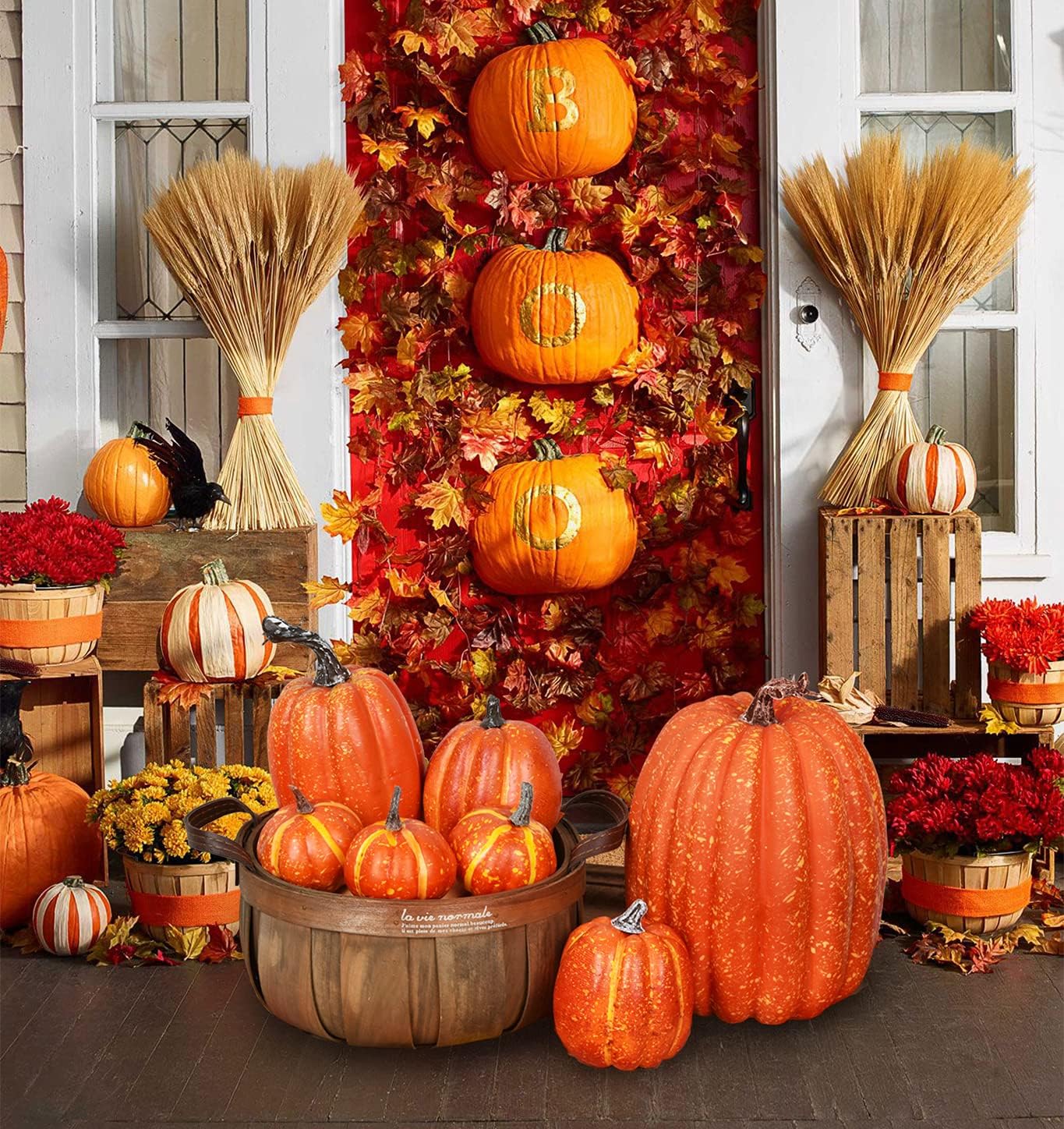 DearHouse 7Pcs Artificial Pumpkin Fall Decor Set