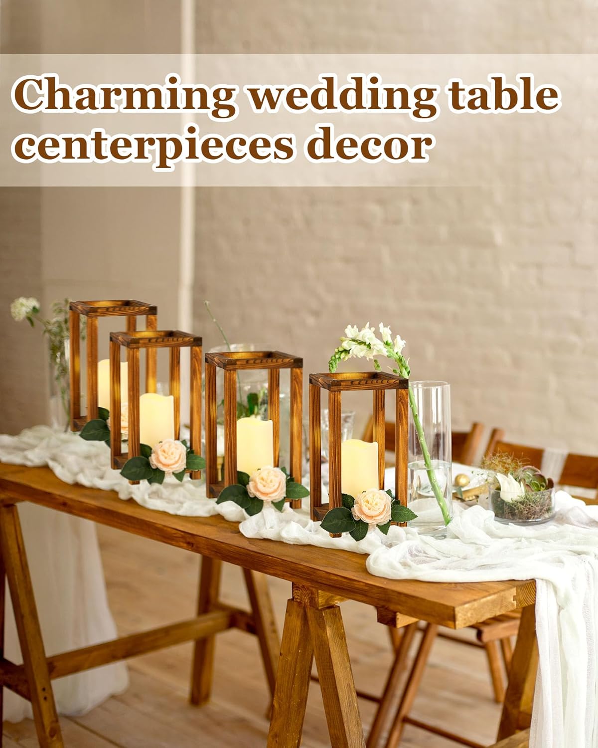 16 Pcs Lantern Wedding Centerpieces Set Brown