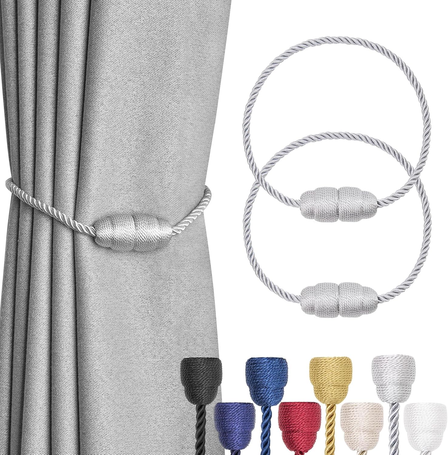 NICEEC 2 Pack Magnetic Curtain Holdbacks Grey