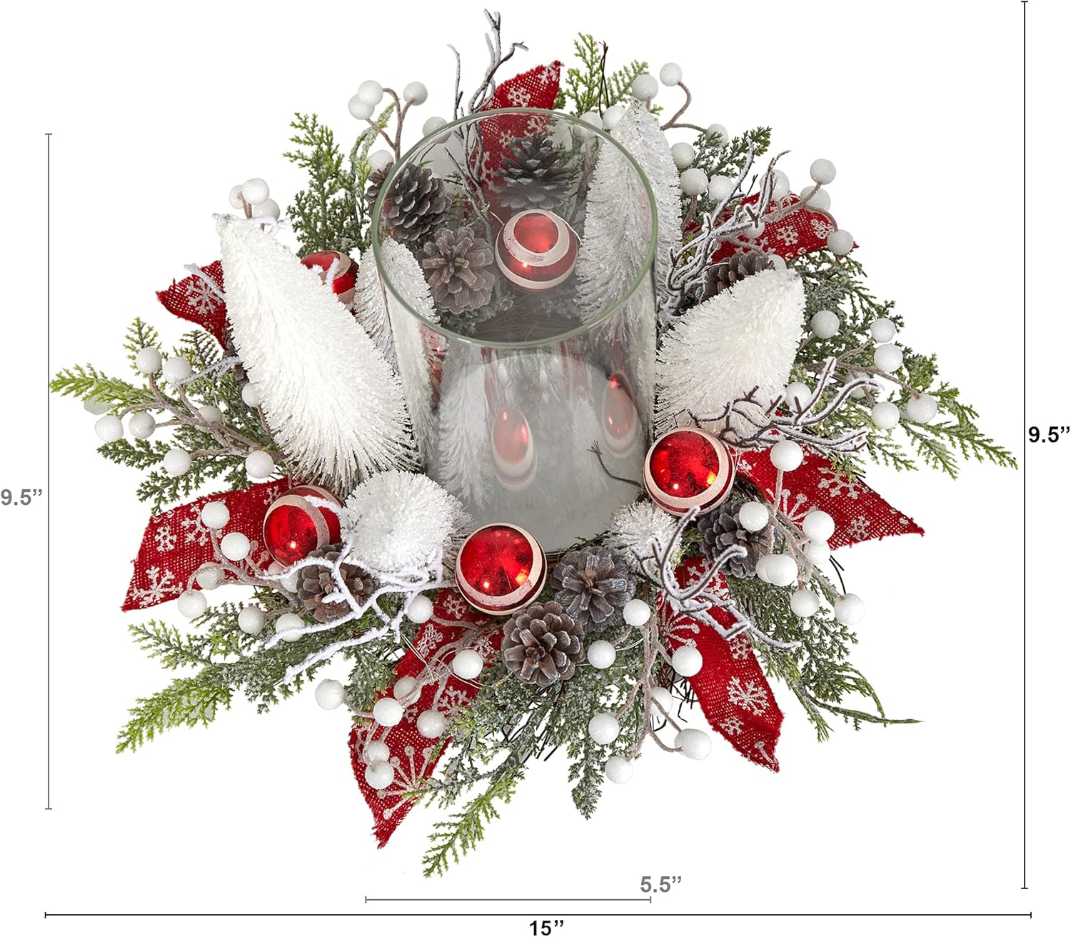 Nearly Natural 15in Holiday Lighted Forest Candle Holder