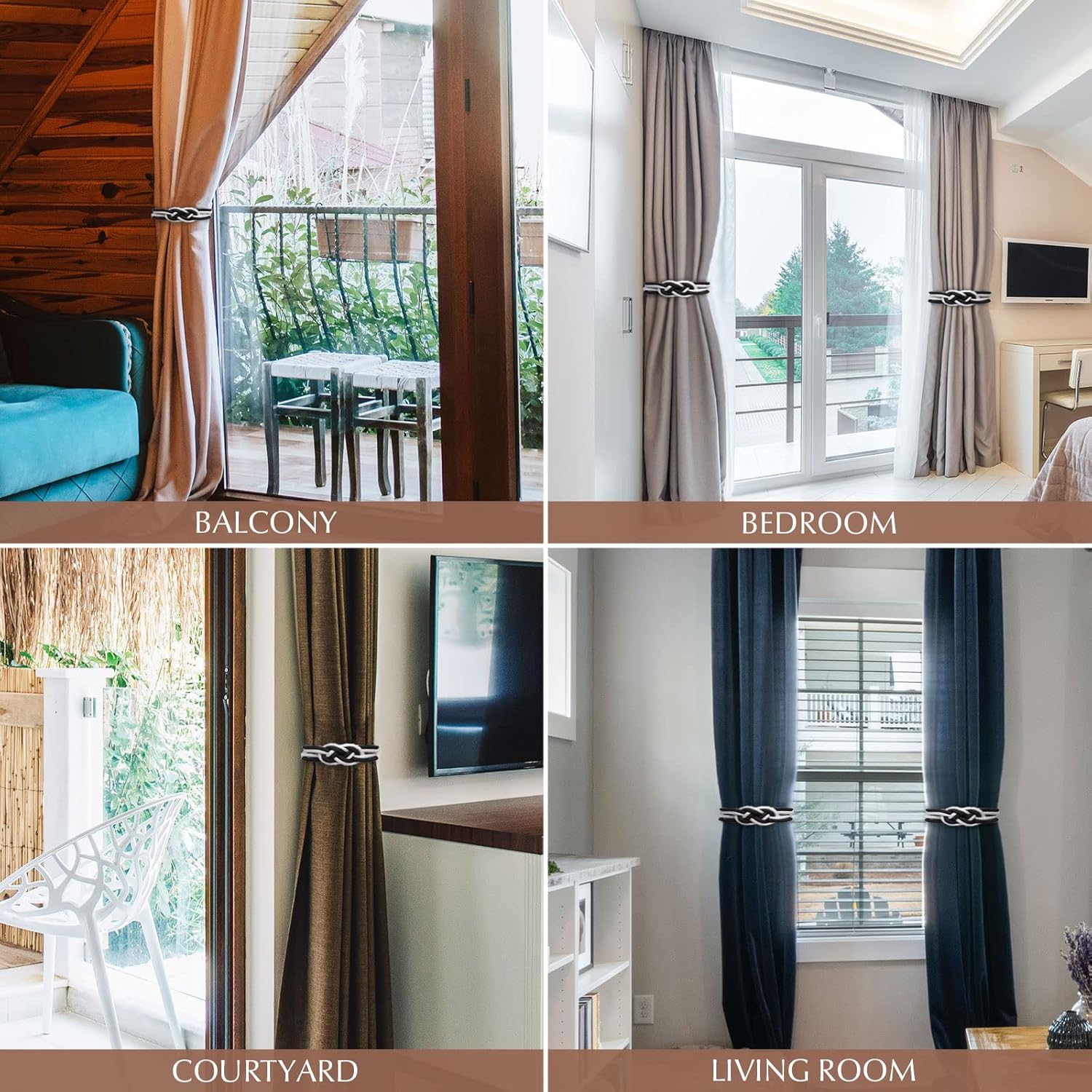 NICEEC Magnetic Curtain Tiebacks 2 Pack Black White