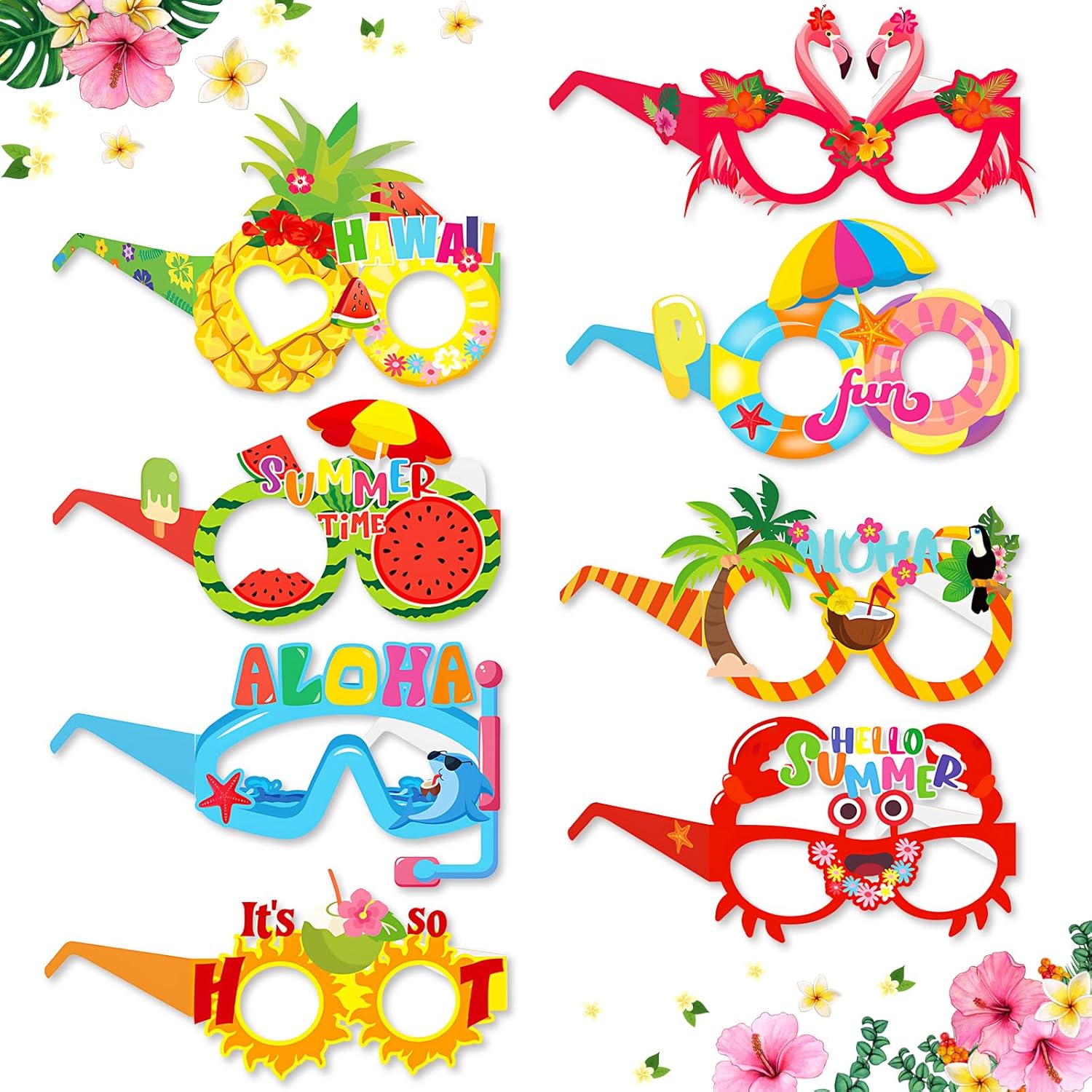 24 Pack Hawaiian Paper Sunglasses for Luau Parties