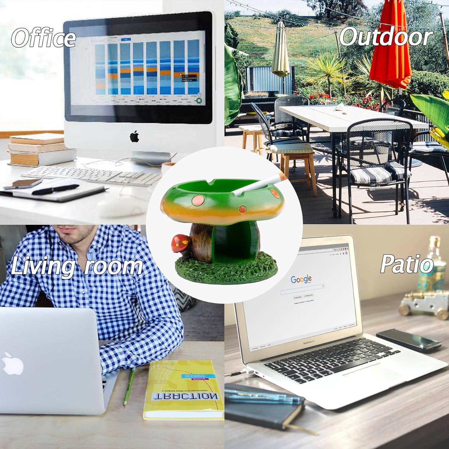 Yblenic Green Mushroom Resin Ashtray with Cigarette Holders