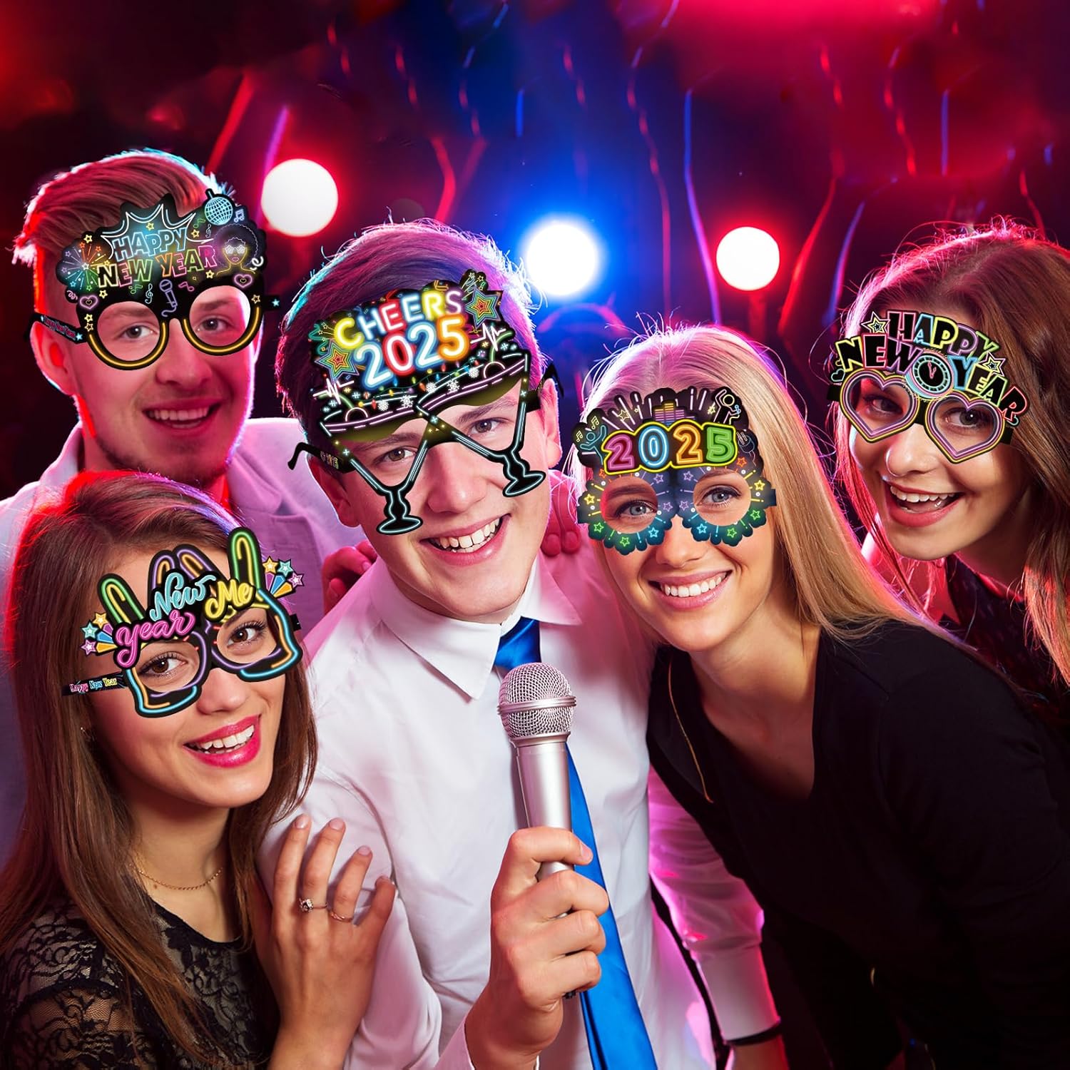 HOWAF 24 Piece Happy New Year Neon Paper Glasses