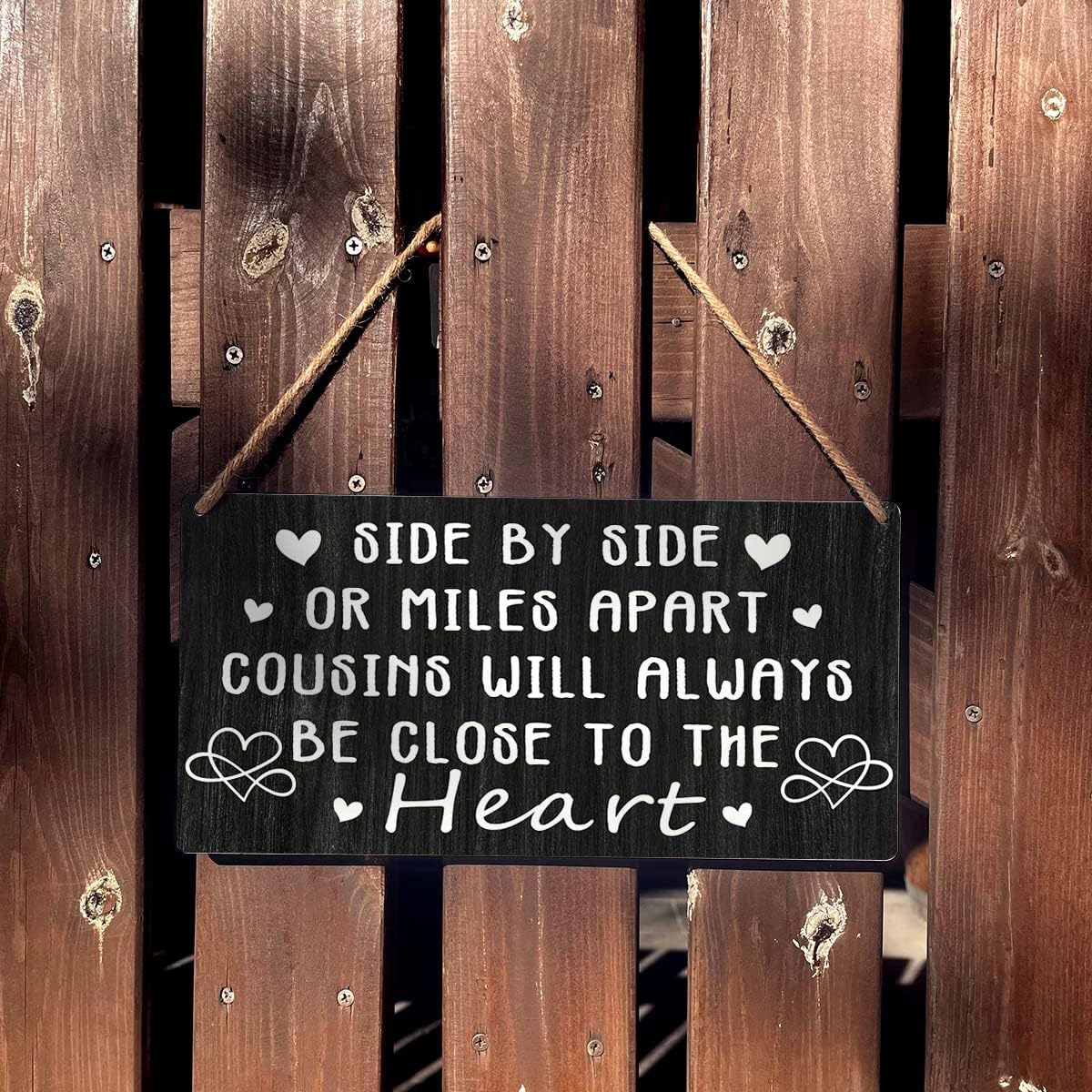 Cousins Sign Gift Farmhouse Style Wooden Hanging Plaque 12x6 Inches