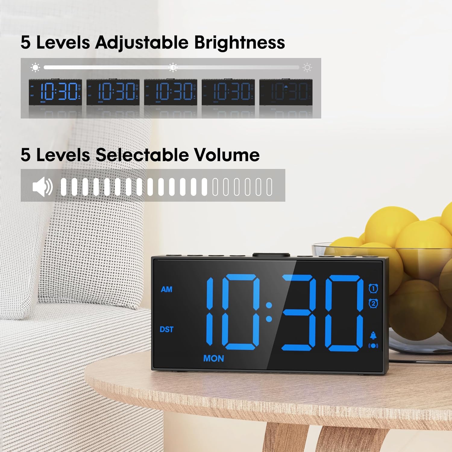 Mesqool Loud Alarm Clock with Vibration for Hearing Impaired