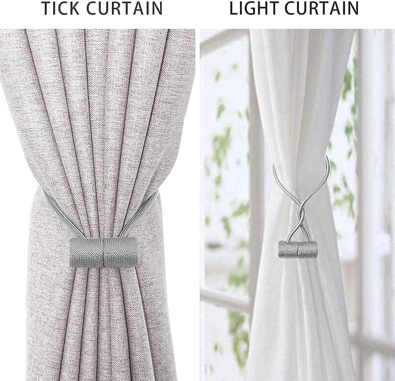 2 Pack Magnetic Curtain Holdbacks 16 Inch Grey