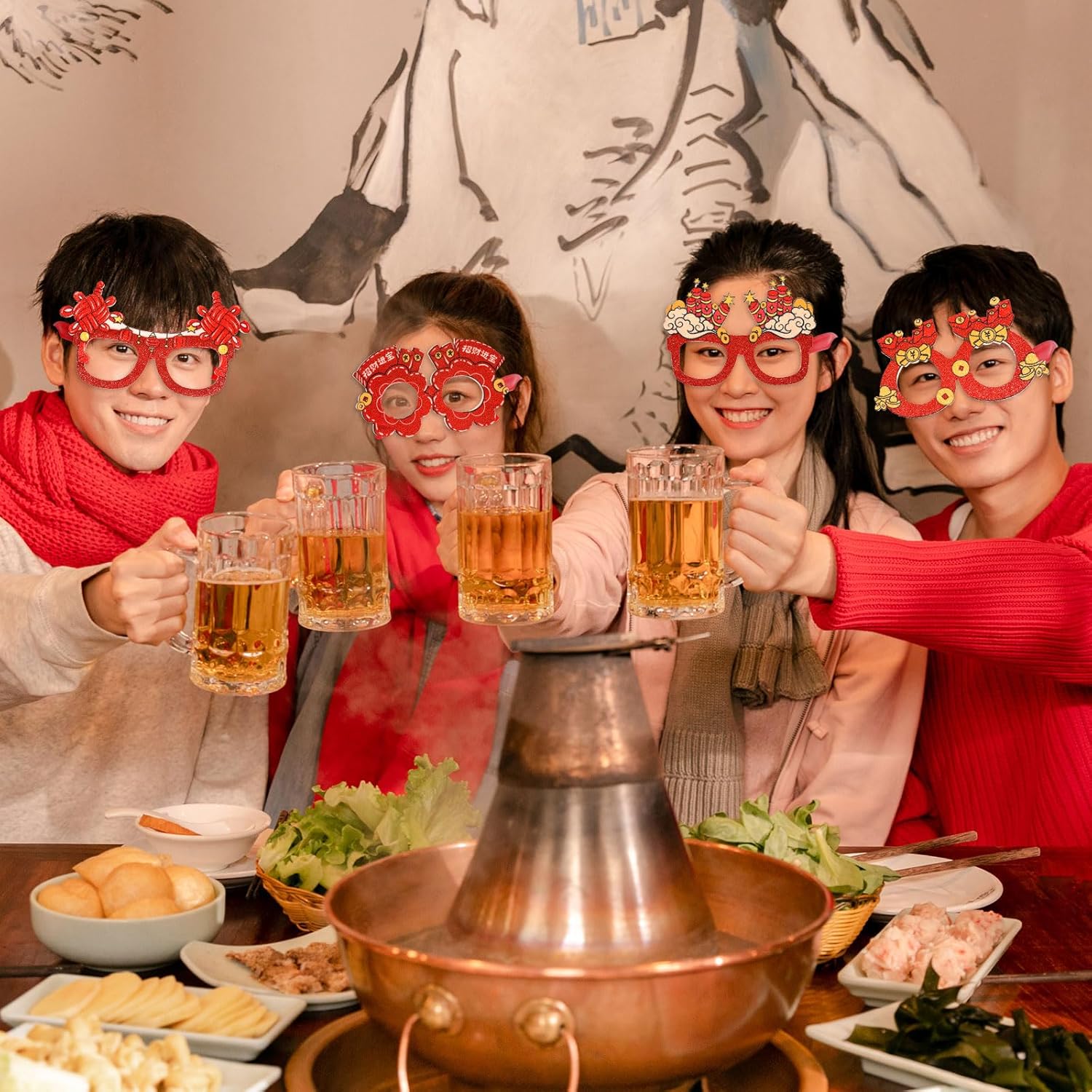 HOWAF 12 Piece Chinese New Year Plastic Glasses Set