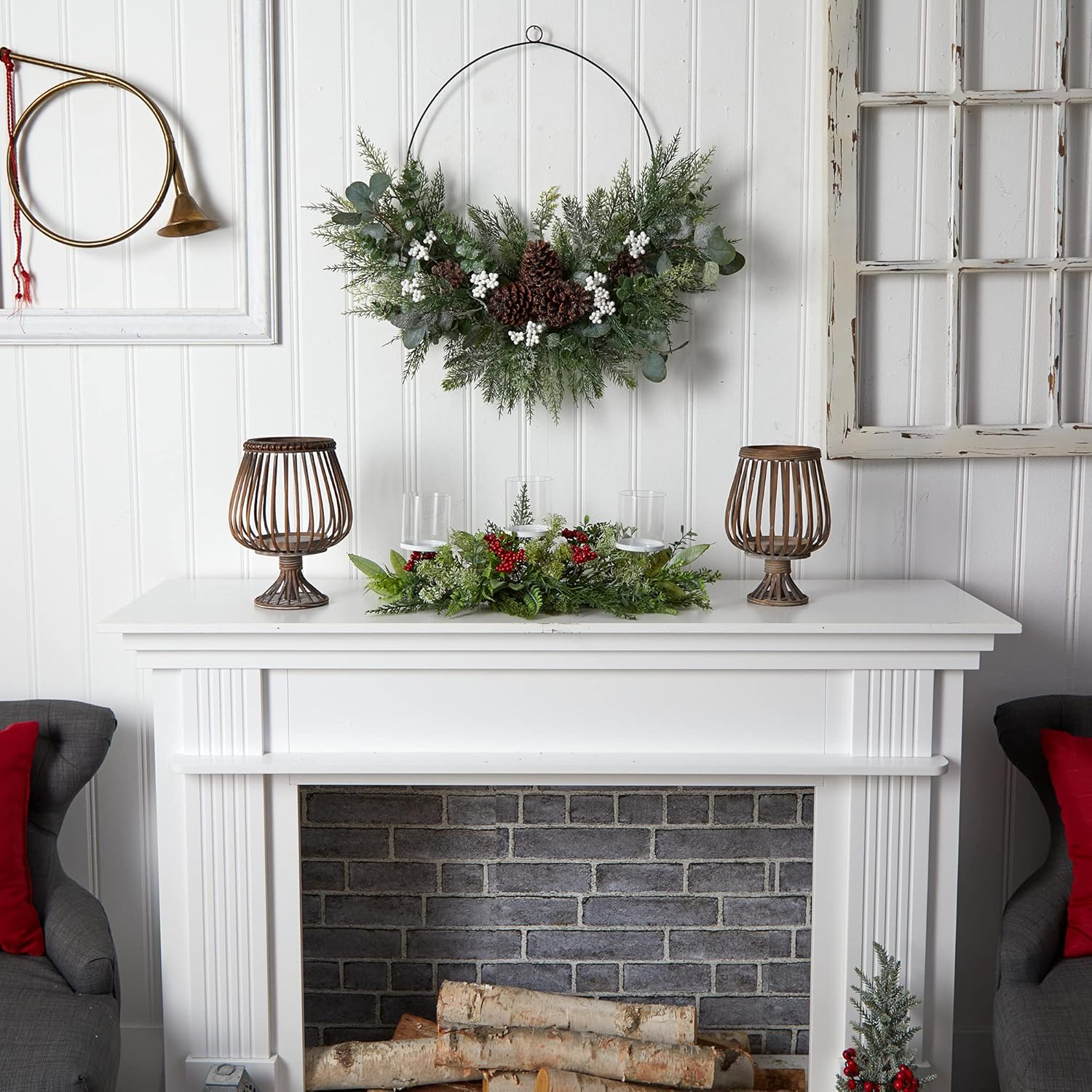 Nearly Natural 20in Holiday Christmas Candle Holder Table Arrangement