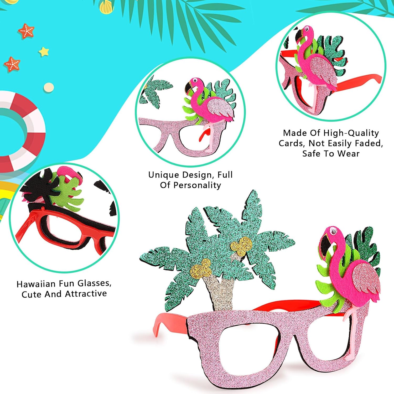 CURASA 6 Pack Tropical Themed Paper Sunglasses