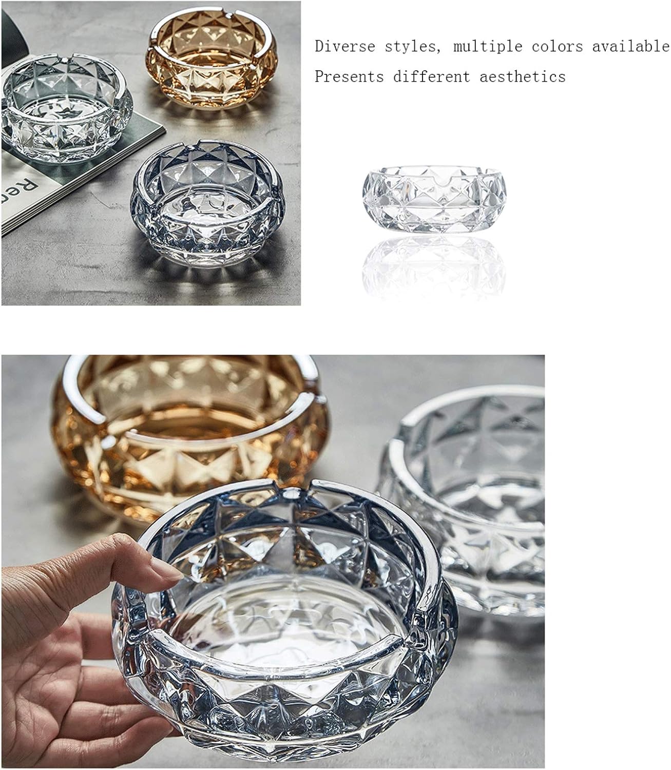 Transparent Crystal Ashtray Without Cover 46 Inch Large Capacity