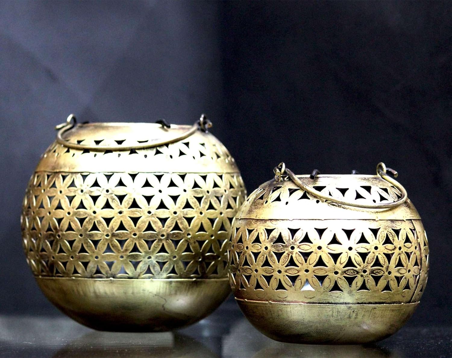 Decorative Brass Bowls with Floral Design Candle Holder