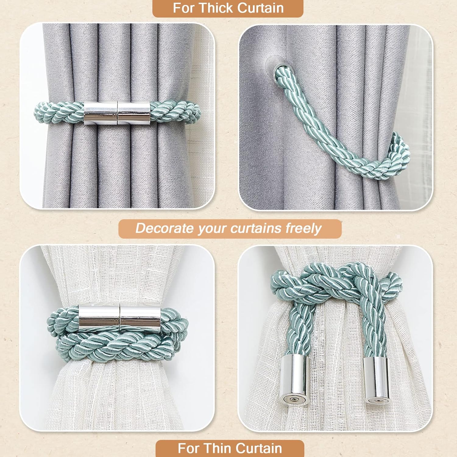 NICEEC 4 Pack Magnetic Curtain Tiebacks Modern Simple Style