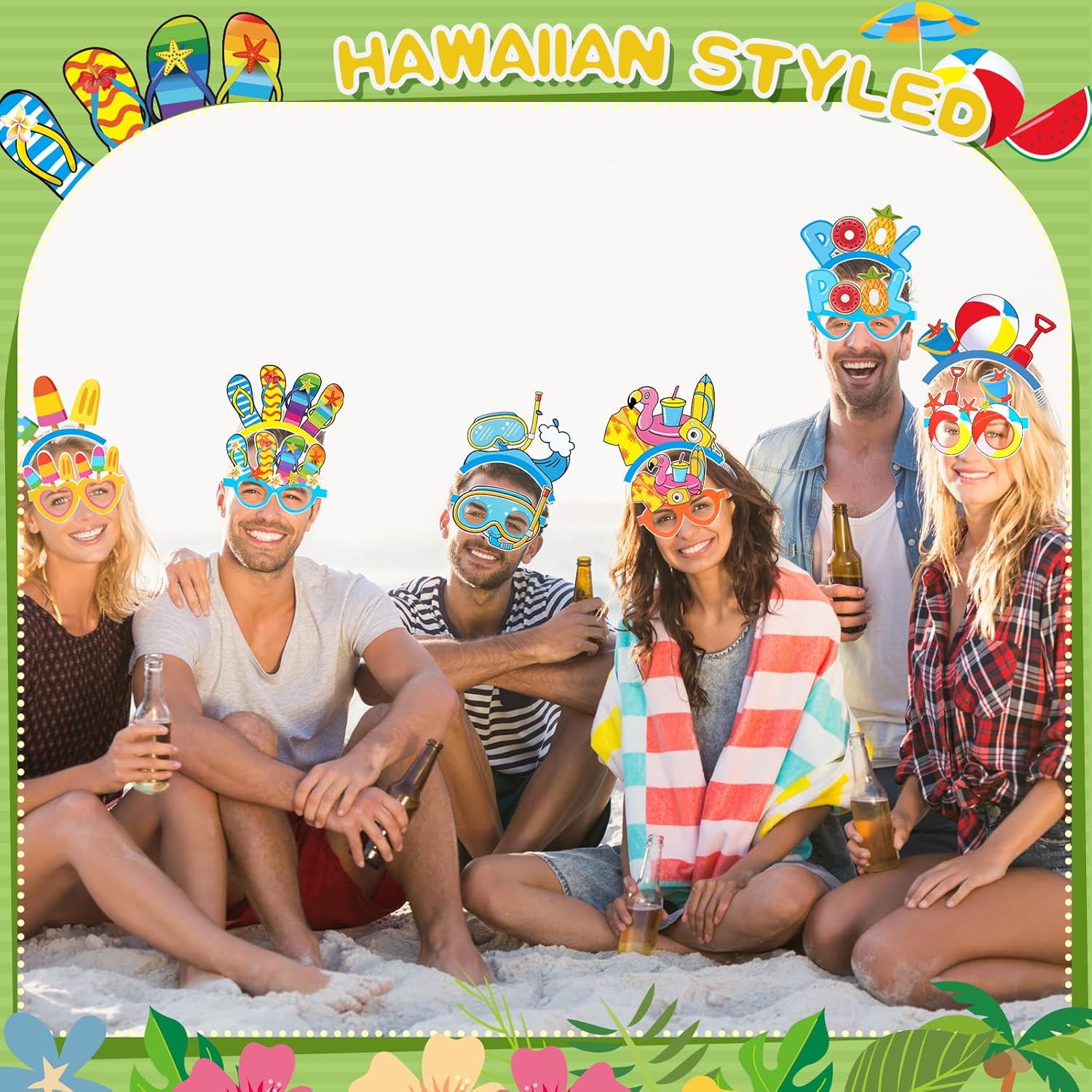 48 Pcs Luau Hawaiian Party Sunglasses Headbands for Adults