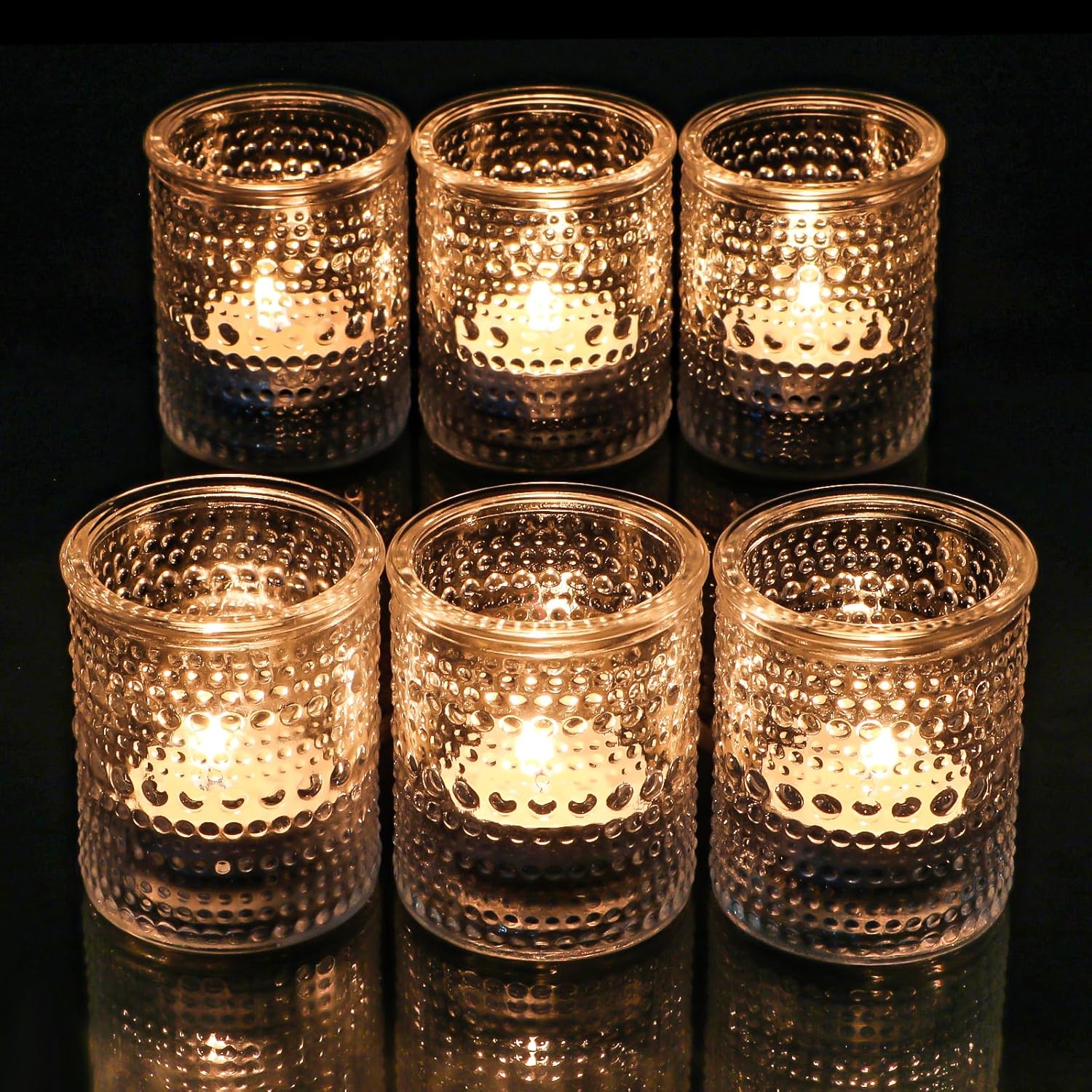 HOXHA 6 Pack Clear Glass Votive Candle Holders