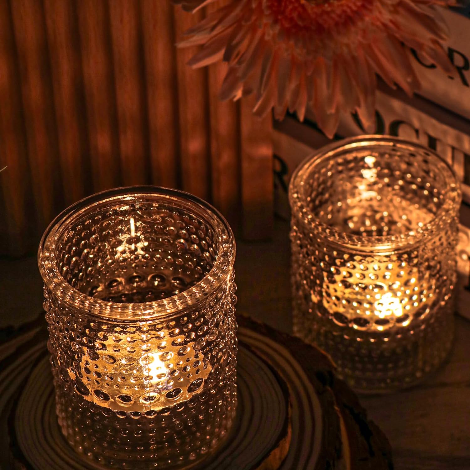 HOXHA 6 Pack Clear Glass Votive Candle Holders