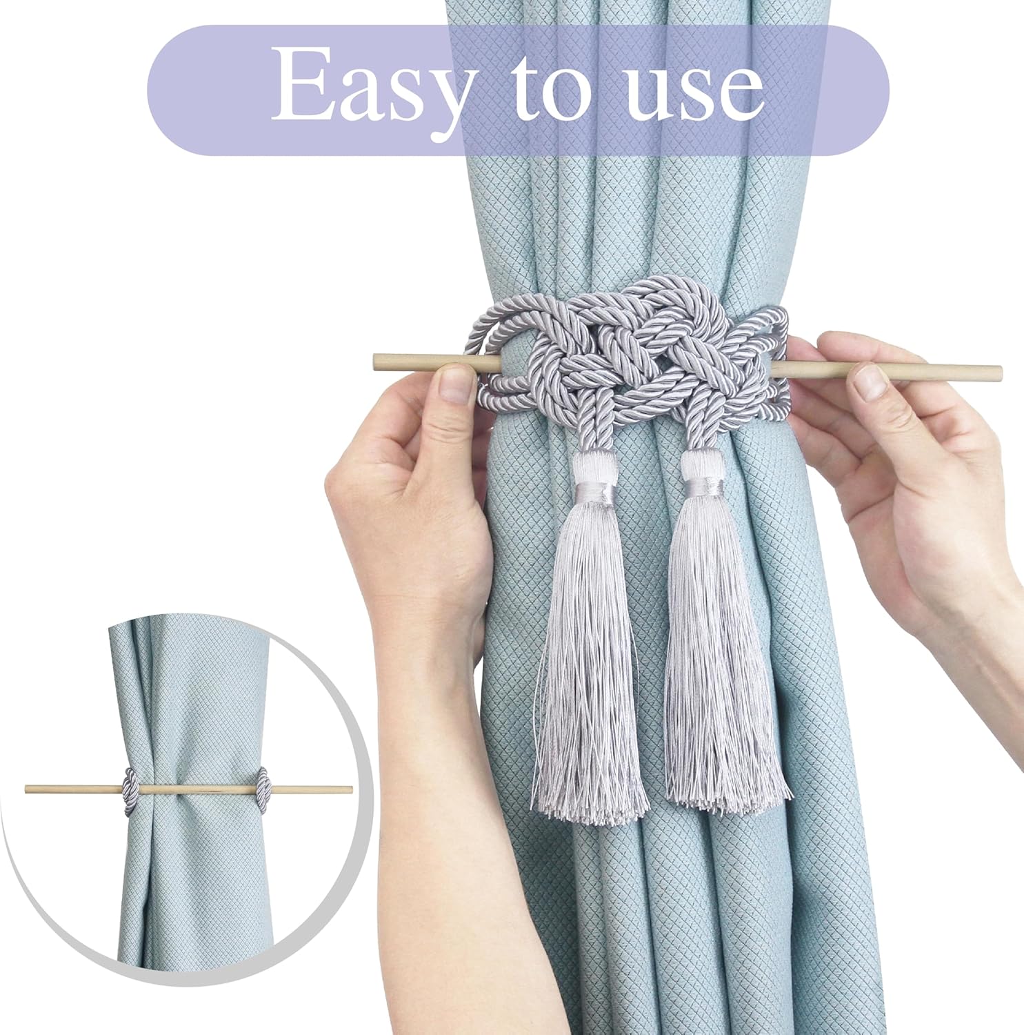 Hangtty Curtain Tiebacks with Tassel 2 Pack Grey