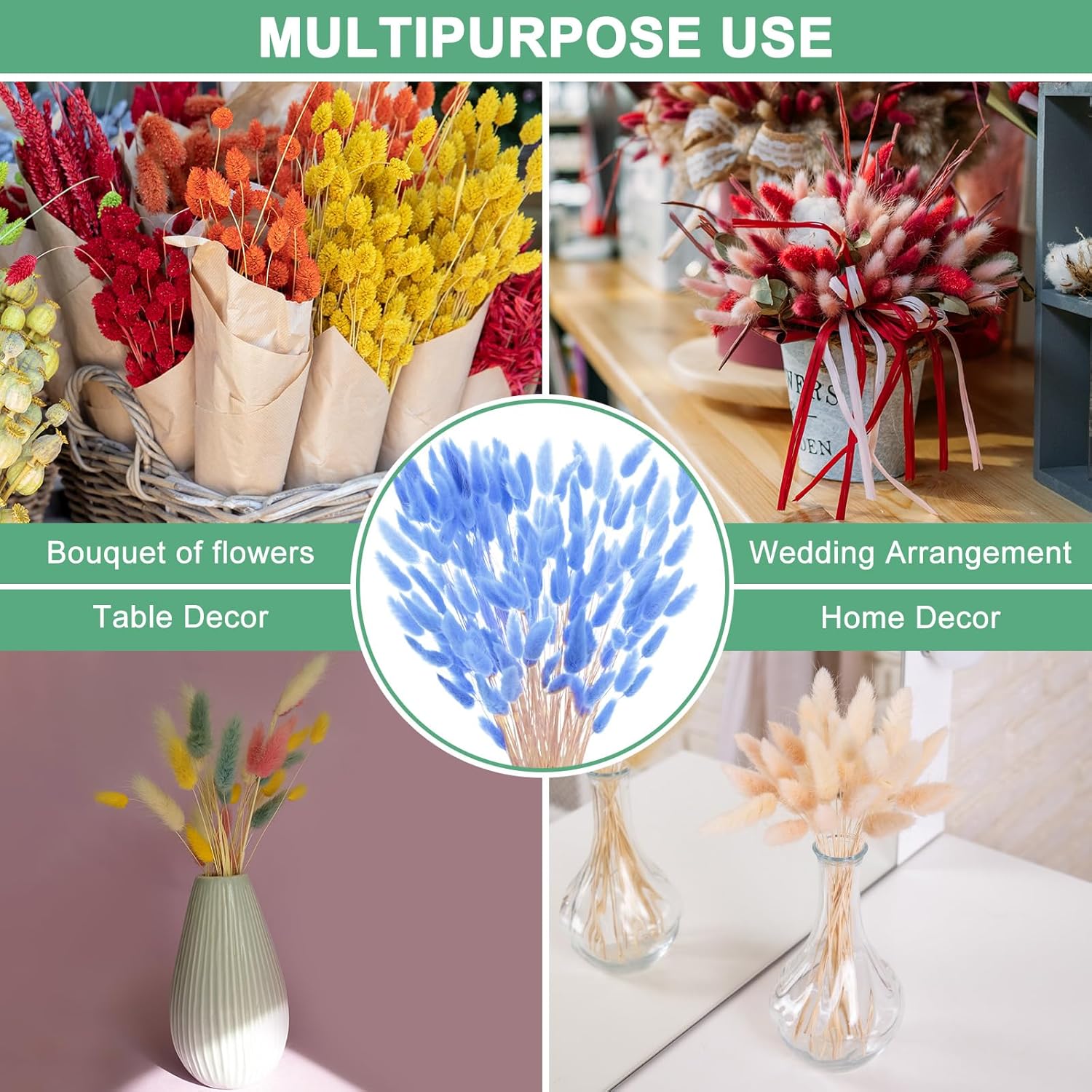 120-Pack Bright Blue Bunny Tail Grass Decor