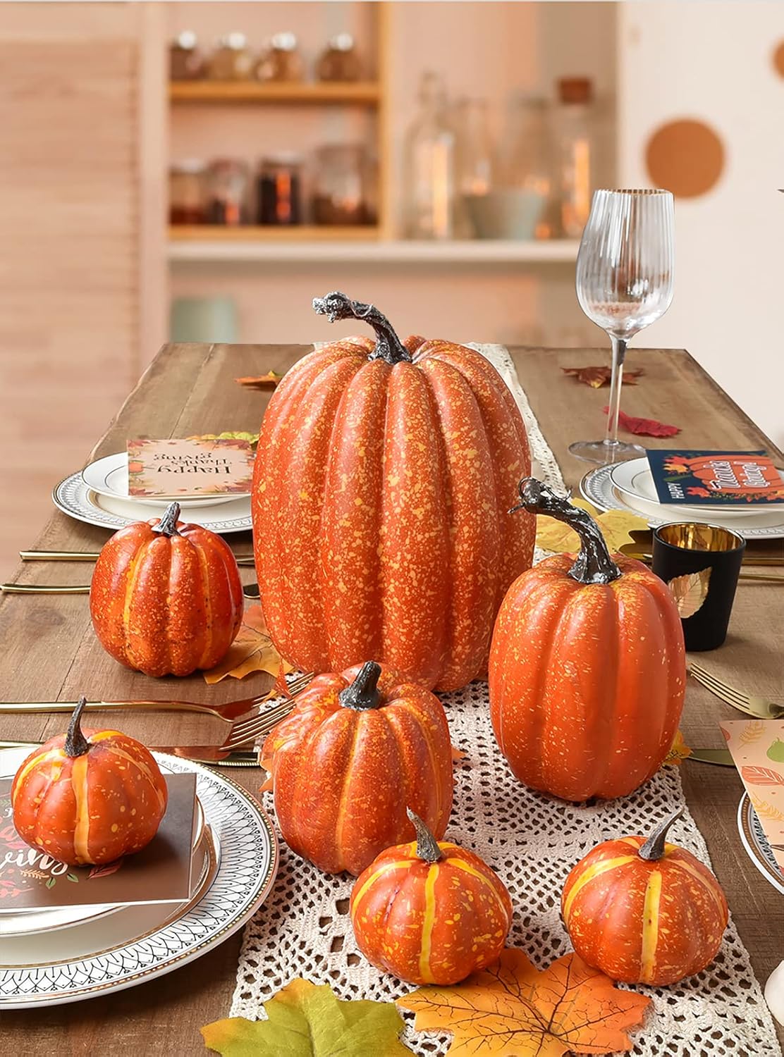DearHouse 7Pcs Artificial Pumpkin Fall Decor Set