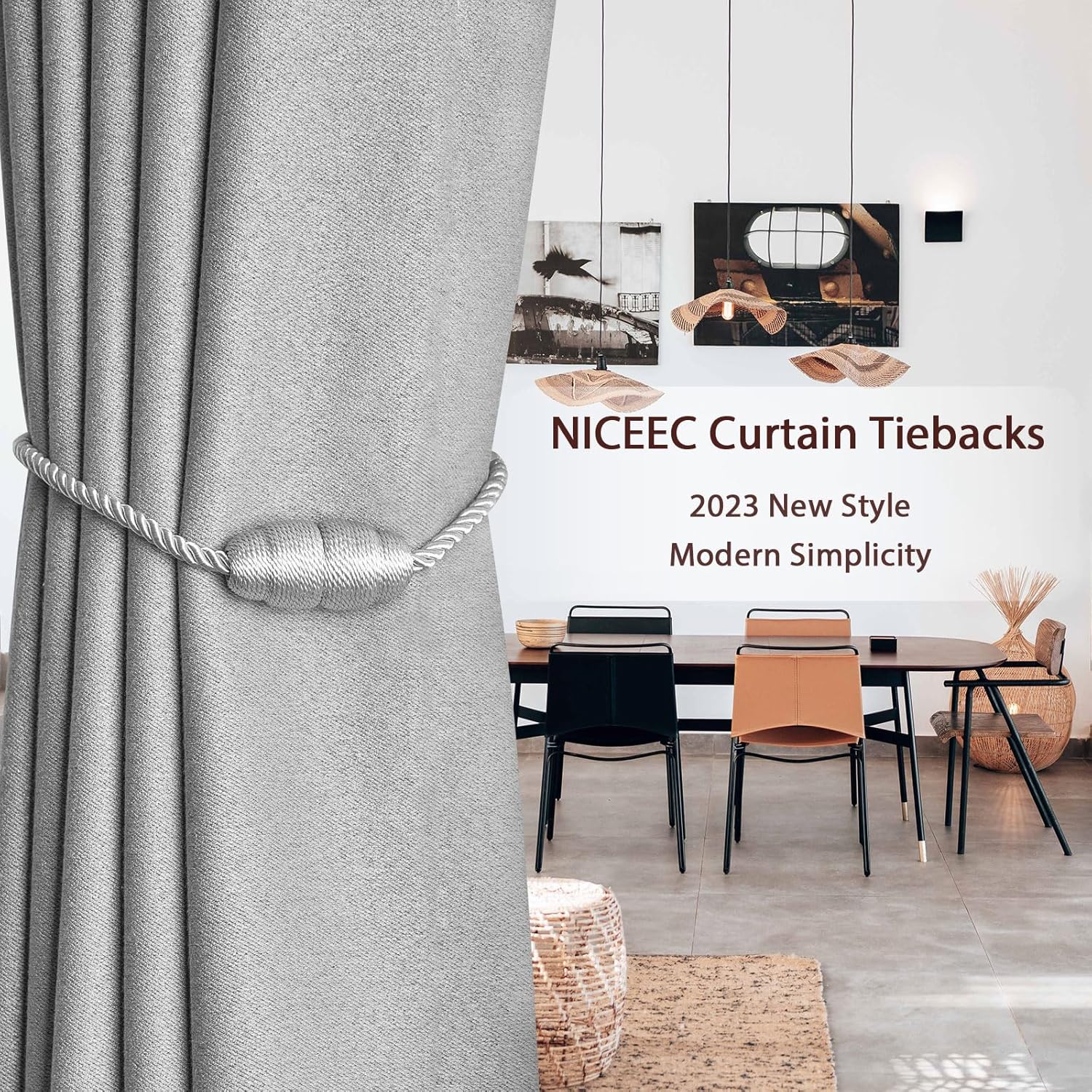 NICEEC 2 Pack Magnetic Curtain Holdbacks Grey