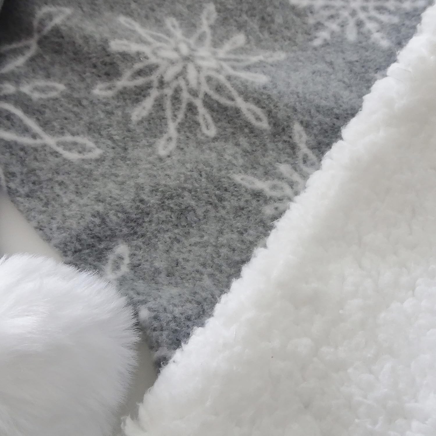 Gray White Snowflake Fleece Santa Hat Novelty Christmas Adult Hat