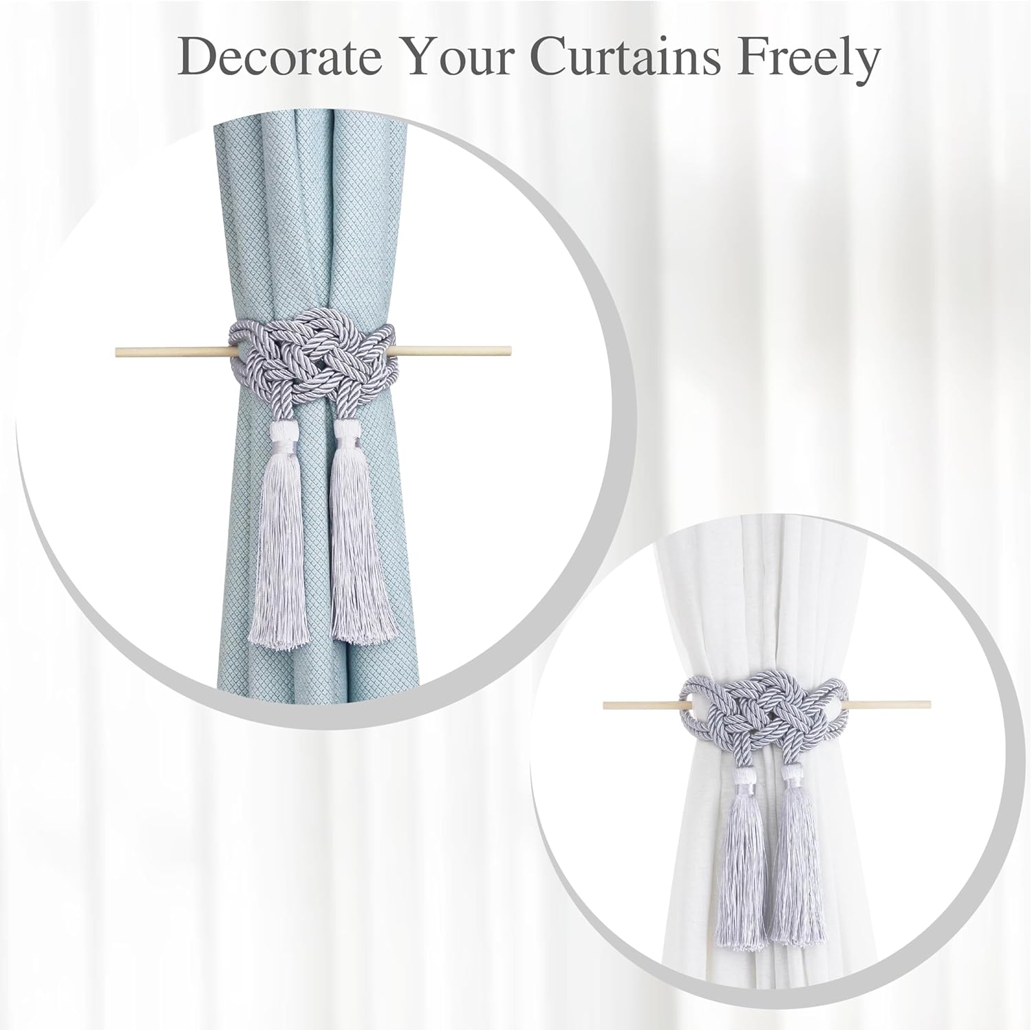 Hangtty Curtain Tiebacks with Tassel 2 Pack Grey
