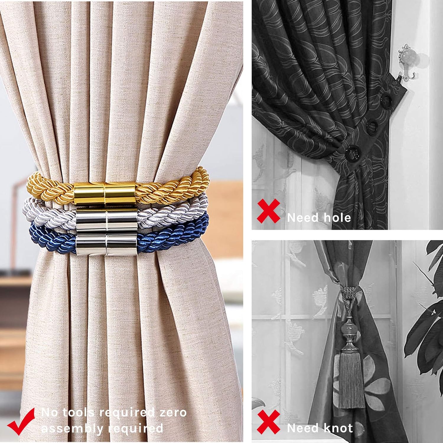 NICEEC 4 Pack Magnetic Curtain Tiebacks Modern Simple Style