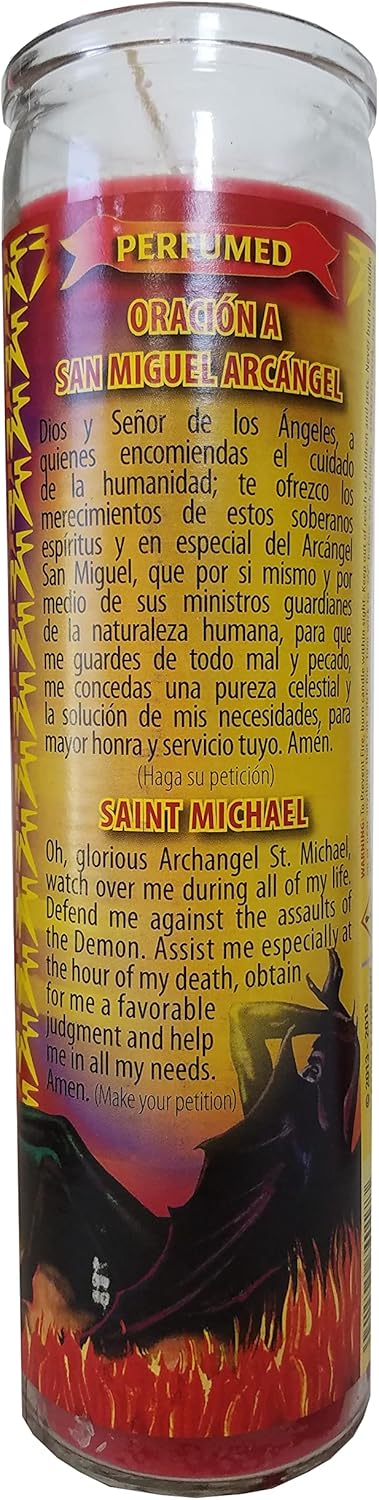 San Miguel Arcangel Red Perfumed Pillar Candle 1