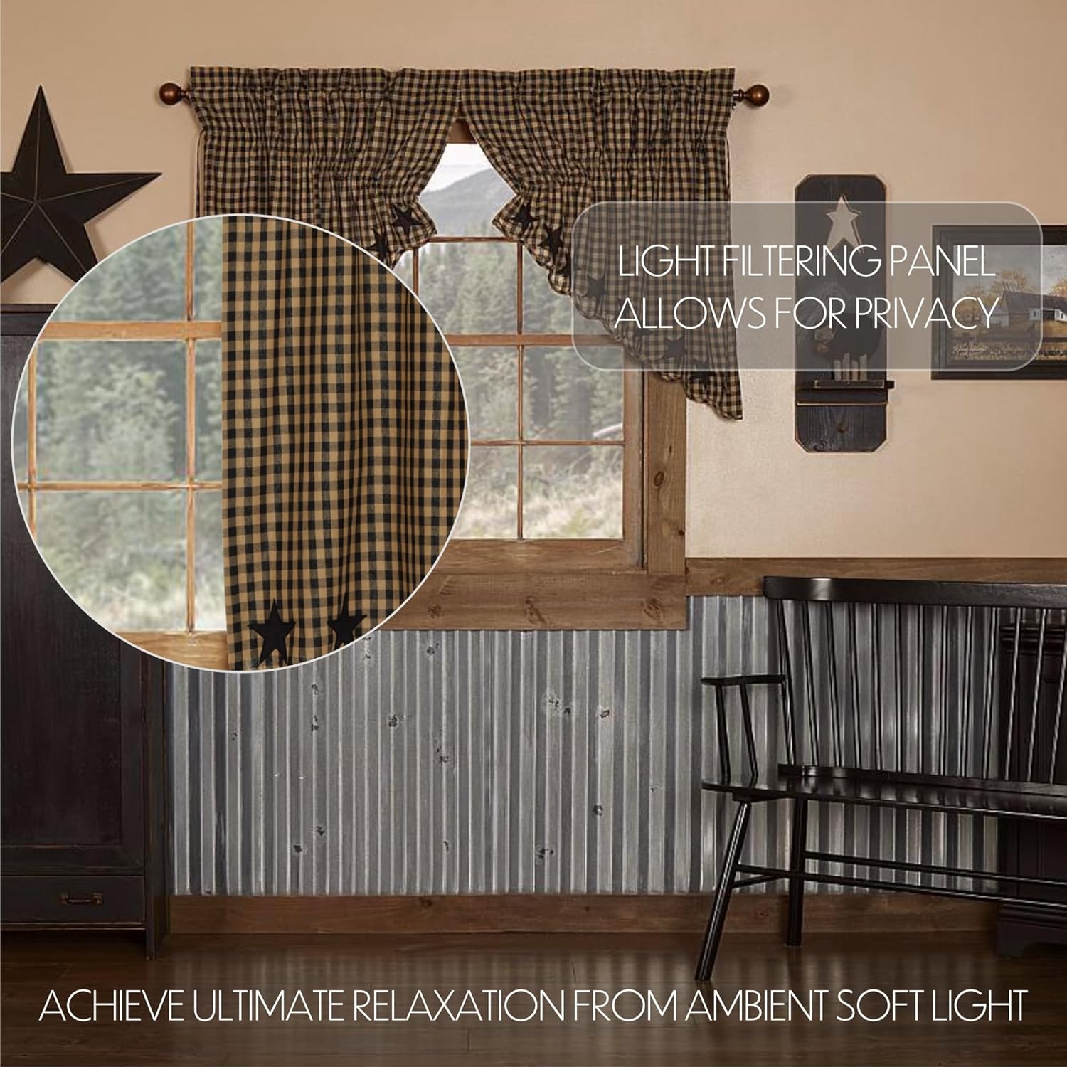 VHC Brands Star Cotton Prairie Swag Curtains Raven Black