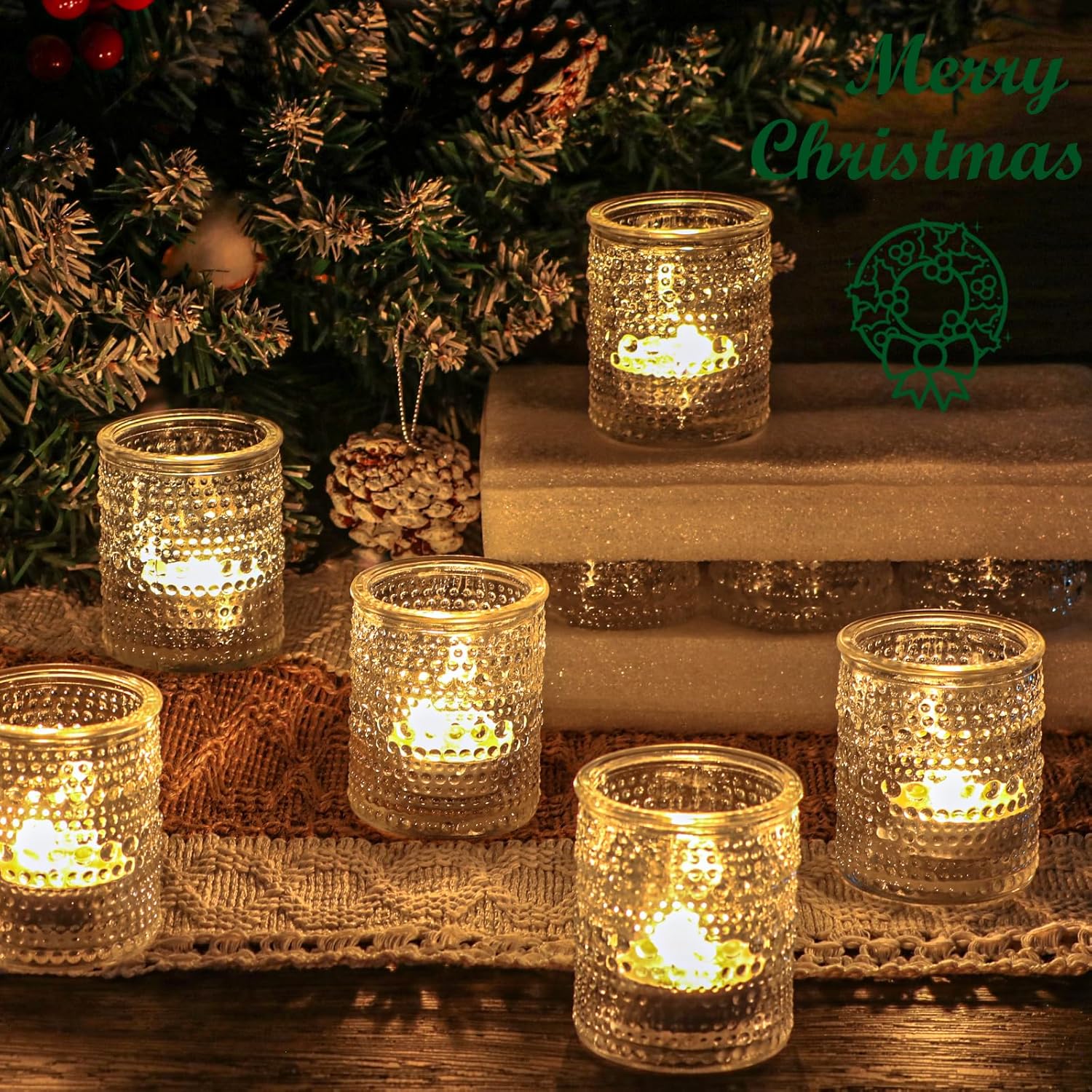 HOXHA 6 Pack Clear Glass Votive Candle Holders